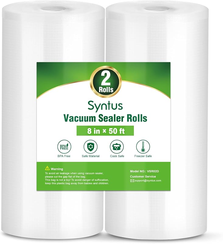 2 Rolls 8" x 50' Vacuum Sealer Bags, BPA Free for Food Storage | 4mil Thick, Custom Length, Keep Food Fresh Longer, Freezer Microwave Sous Vide Cooking, Works with Most Vacuum Sealers