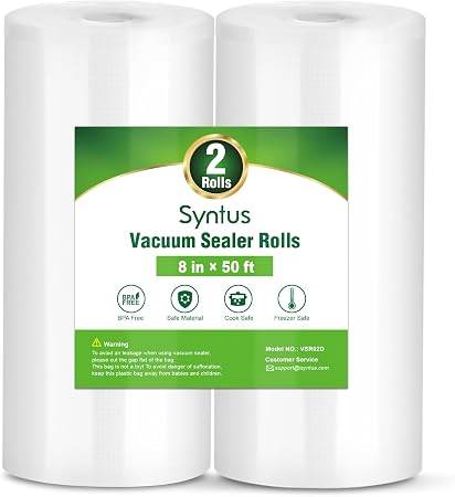 Syntus Vacuum Sealer Bags, 2 Rolls 8" x 50' Commercial