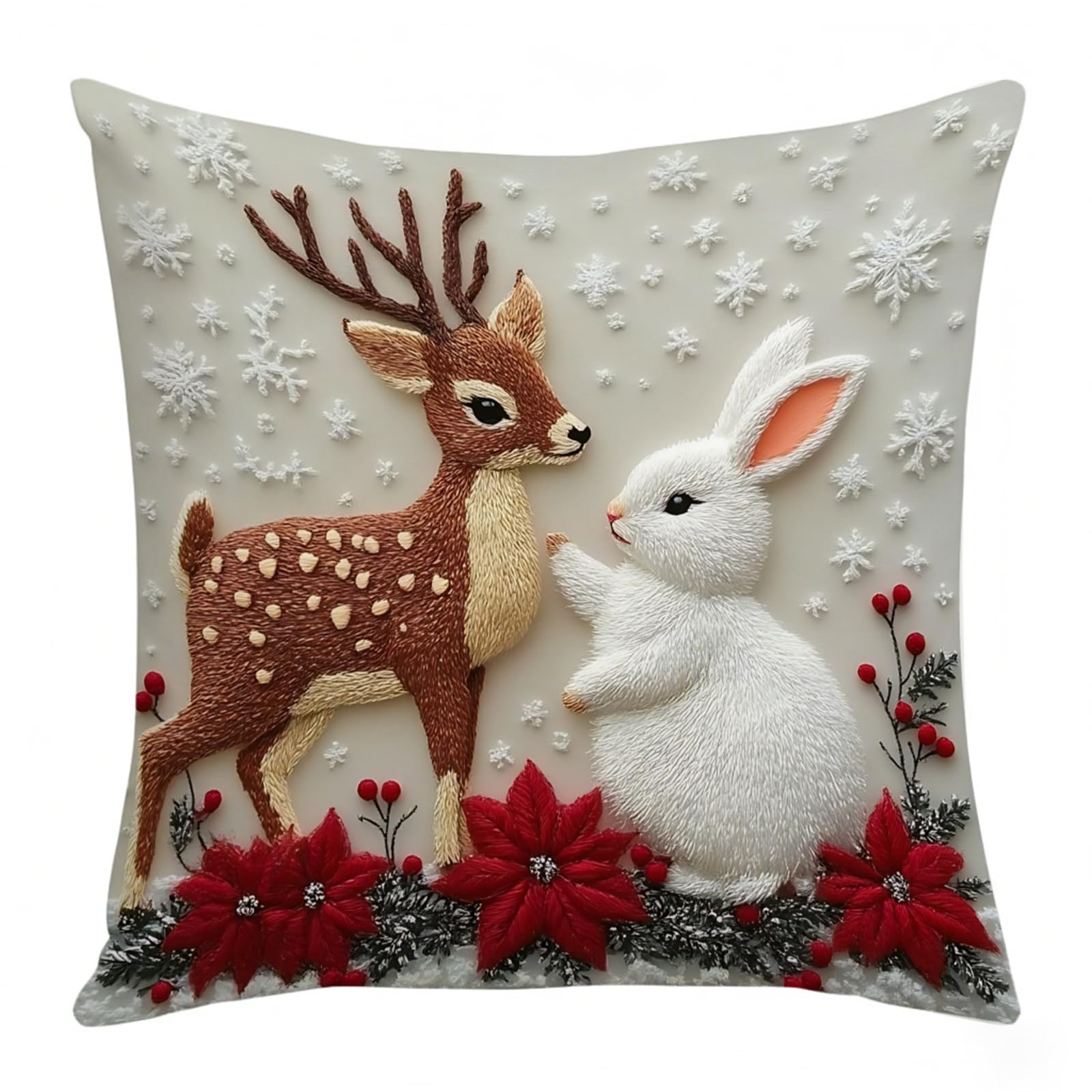 Kangnice 1 Festive Christmas Deer Santa Rabbits Linen Cushion Cover Holiday Decorative Pillowcase for Home Sofa Bedroom Christmas Pattern Pillowcase Holiday
