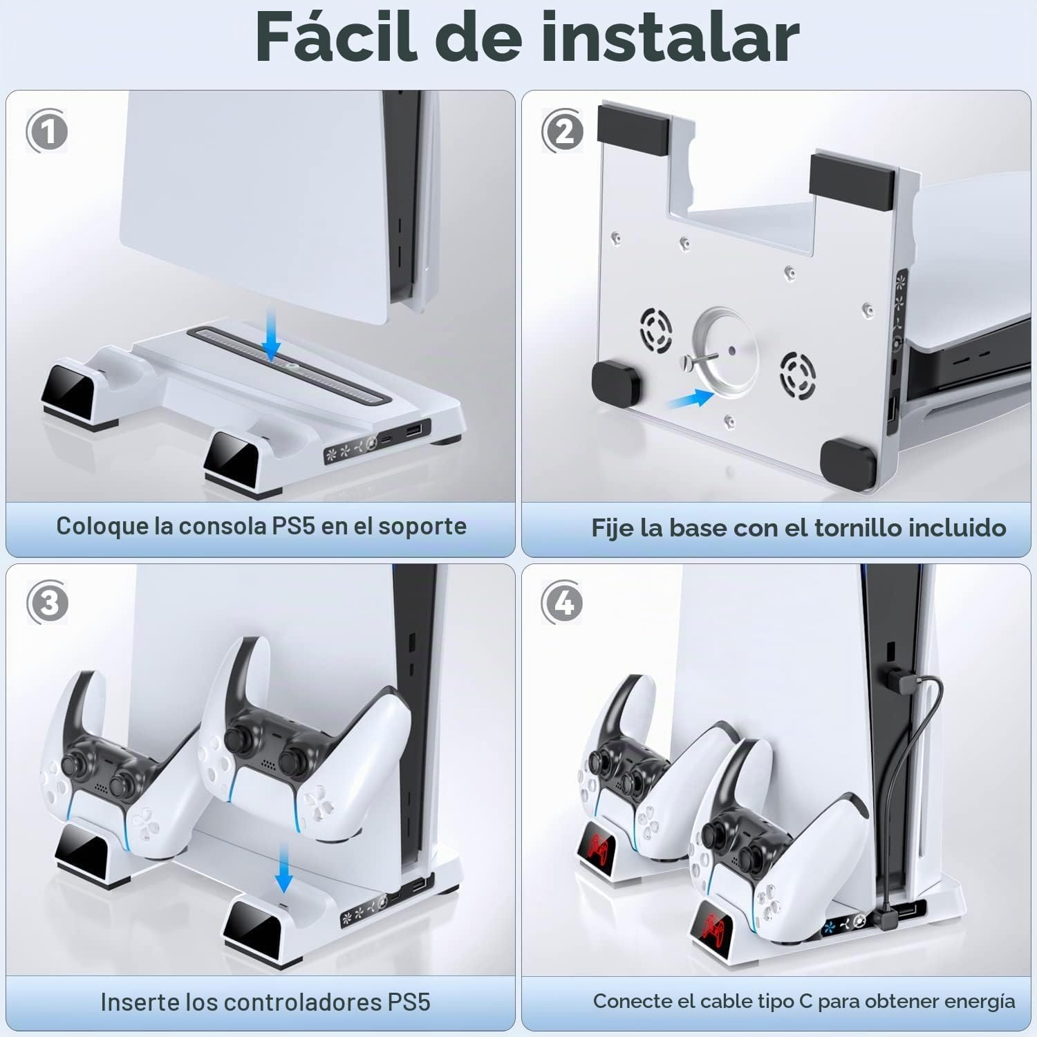 OIVO Soporte PS5 Con Ventilador de Refrigeración y Cargador, Base de Carga para Mando Con Soporte para Auriculares y USB HUB Extra - 3 Velocidades