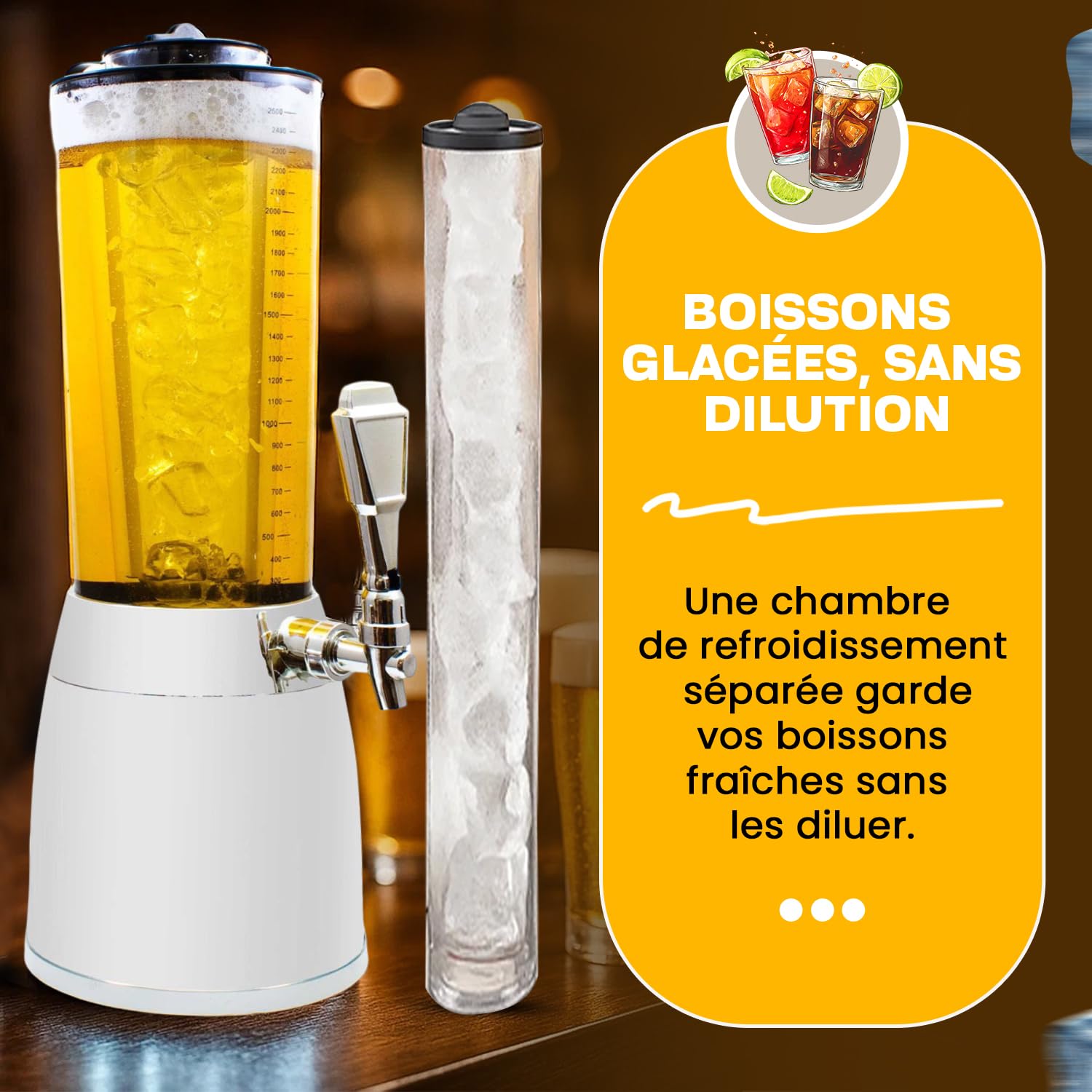 Pompe à bière Girafe 4 litres avec distributeur et système de refroidissement 1,3 L Blanc