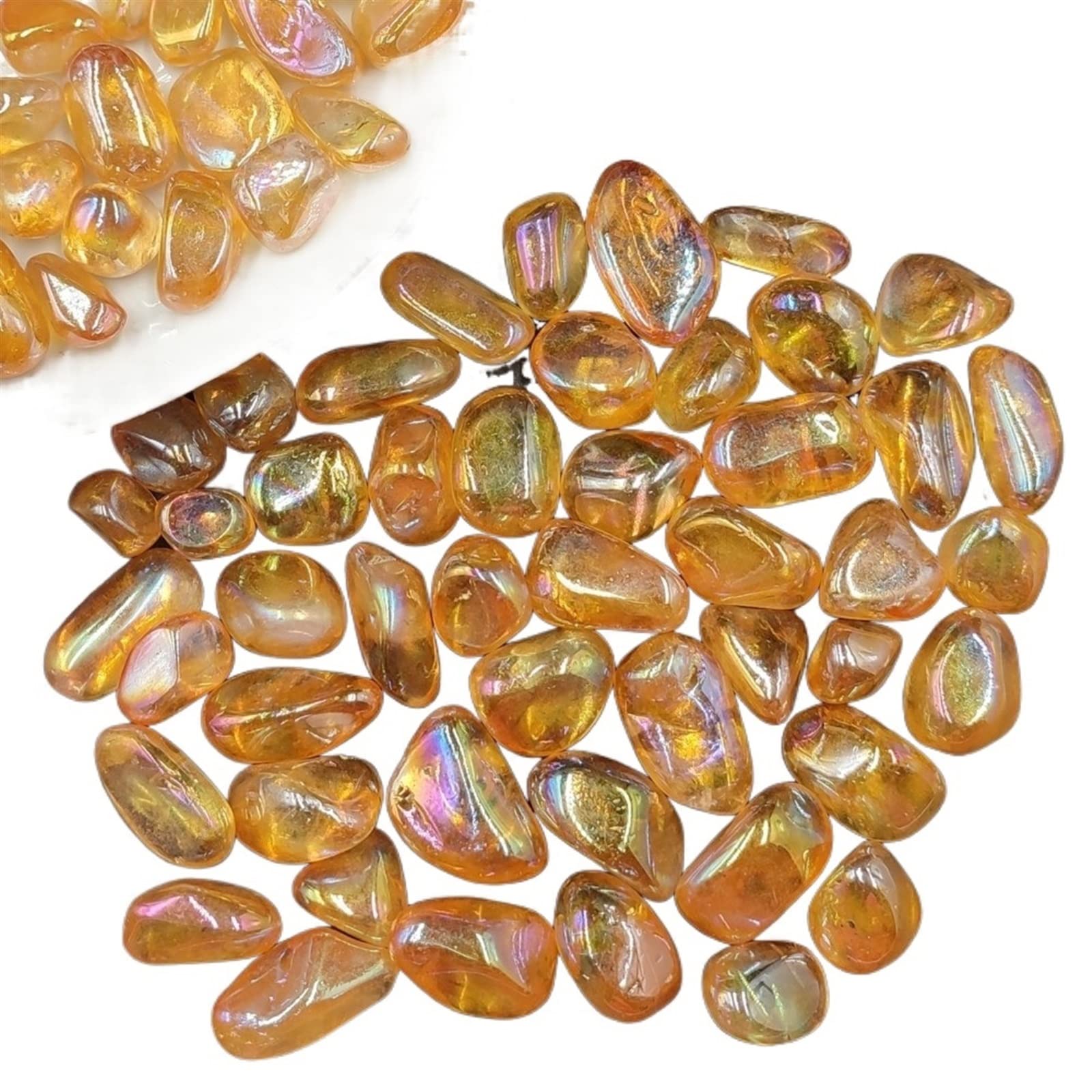 Raumdekoration 100 g Bulk Gelb Titan Aura Galvanisierter natürlicher klarer Quarzkristall Trommelsteine ​​Mineralien Wohnkultur Geschenk (Color : Blue Clear Tumbled, Size : 100g Bulk)