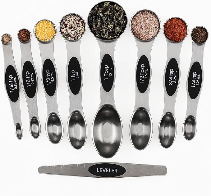 Magnetic Measuring Spoons Sets of 9 Stainless Steel Dual Sided Stackable Teaspoon Tablespoon Spoon for Measuring Dry and Liquid Ingredients