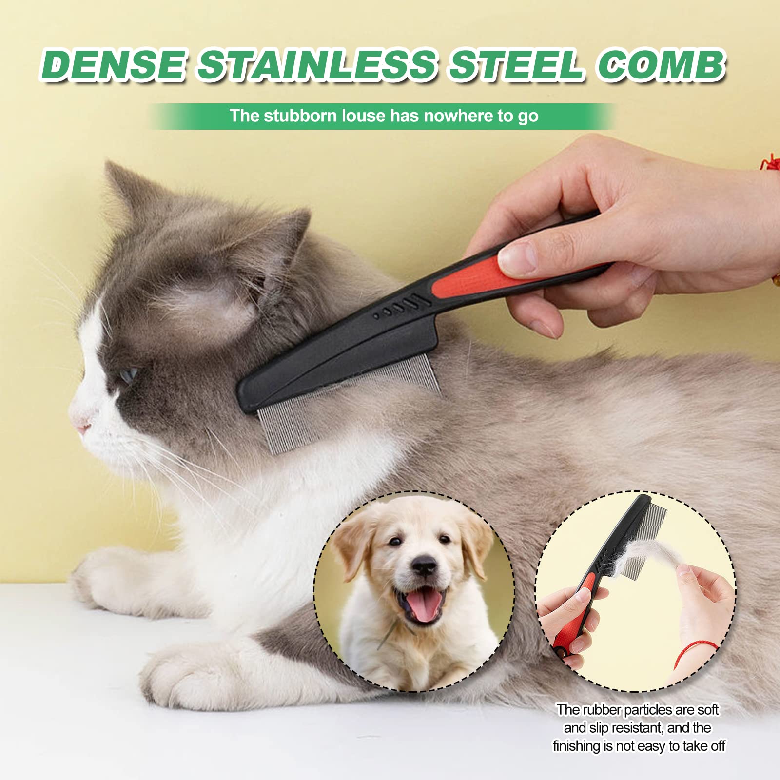 Lice Flea Comb Lot de 2 peignes anti-puces professionnels pour chiens et chats Peigne à poux Peigne à poussière Peigne à puces Peigne à dents grossières et fines en acier inoxydable