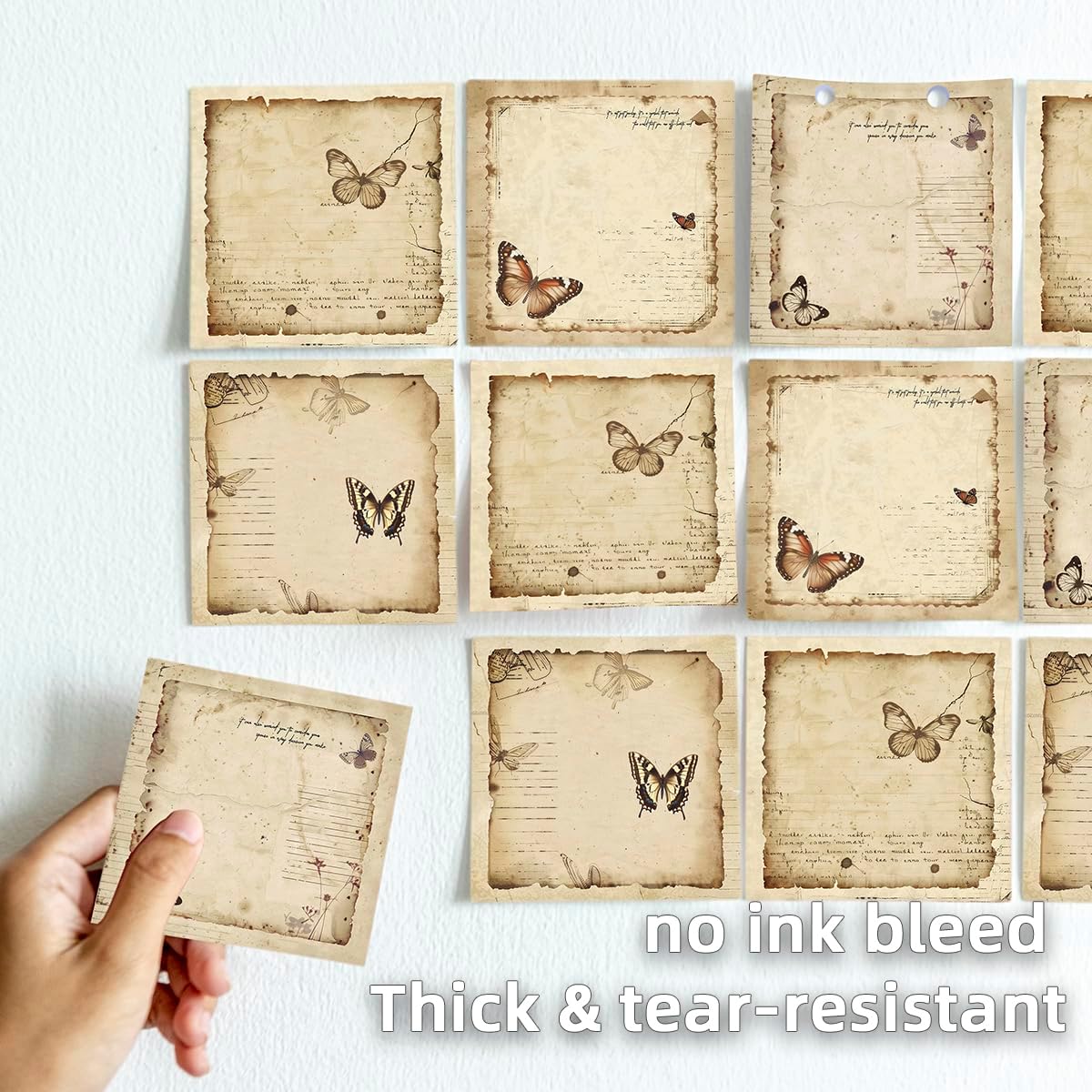 Retro Butterfly 4 Pack/200 Sheets 3x3 inch Sticky Notes Set, Vintage Memo Pads with High-Adhesive, Reusable Tearable Post it Notes for Journal Planners Office School Home, Bulk Stationery Gift - Image 6