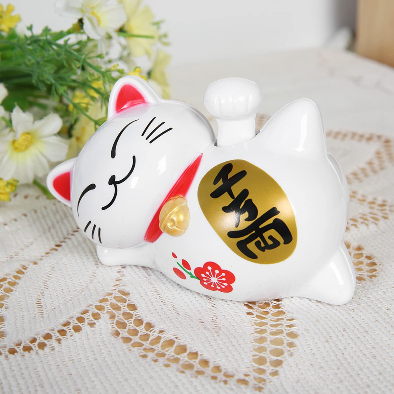 Deosdum Solar Powered Adorable Lazy Lying Waving Beckoning Fortune Lucky Cat Car Accessories (Ten Million taels)