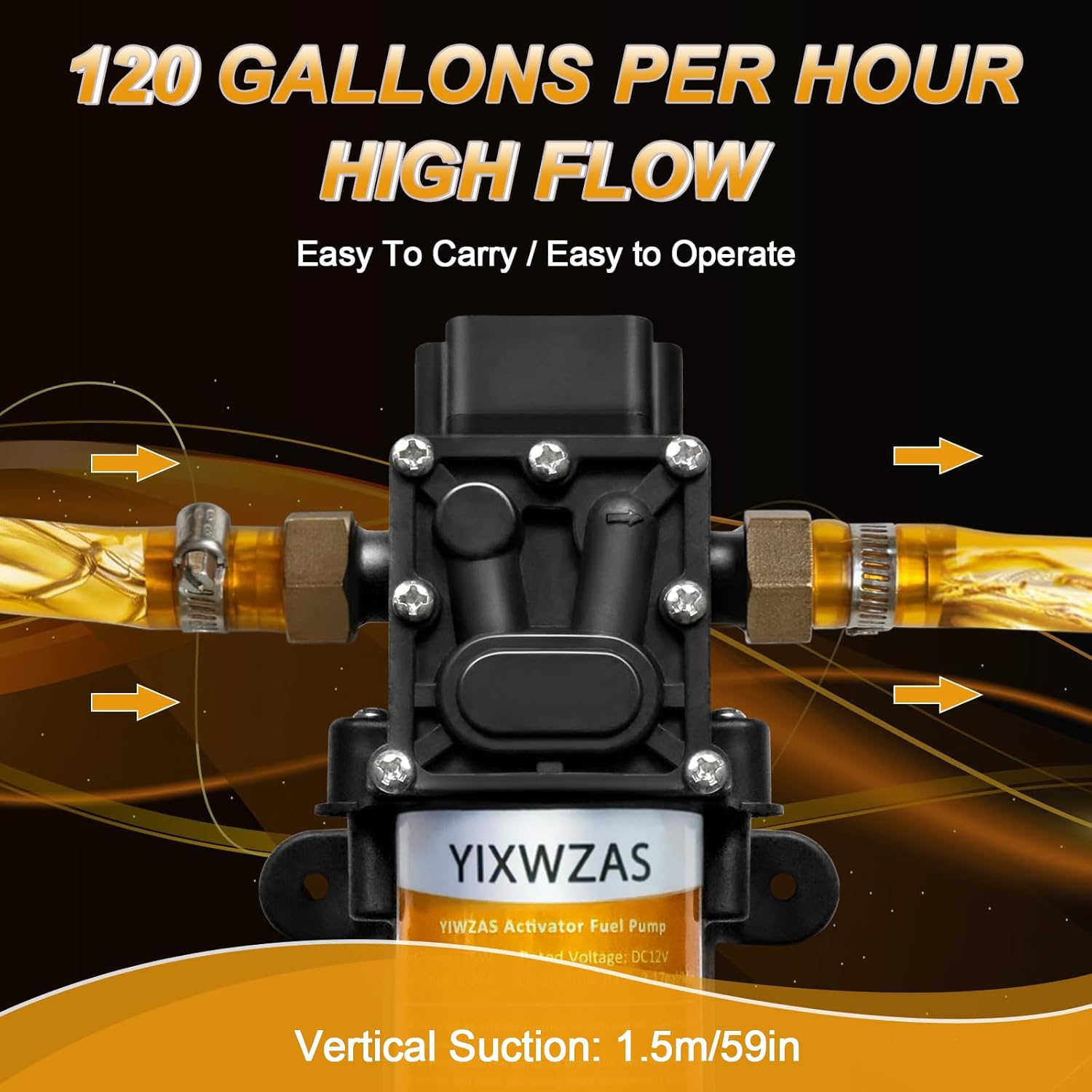 12V 75W Fuel Transfer Pump Moves 120 Gallons of Gas or Diesel Per Hour, with Car Cigarette Lighter Plug and Battery Clip,Electric Gasoline Transfer Pump for Boats, Vehicles, Mowers, Tractors