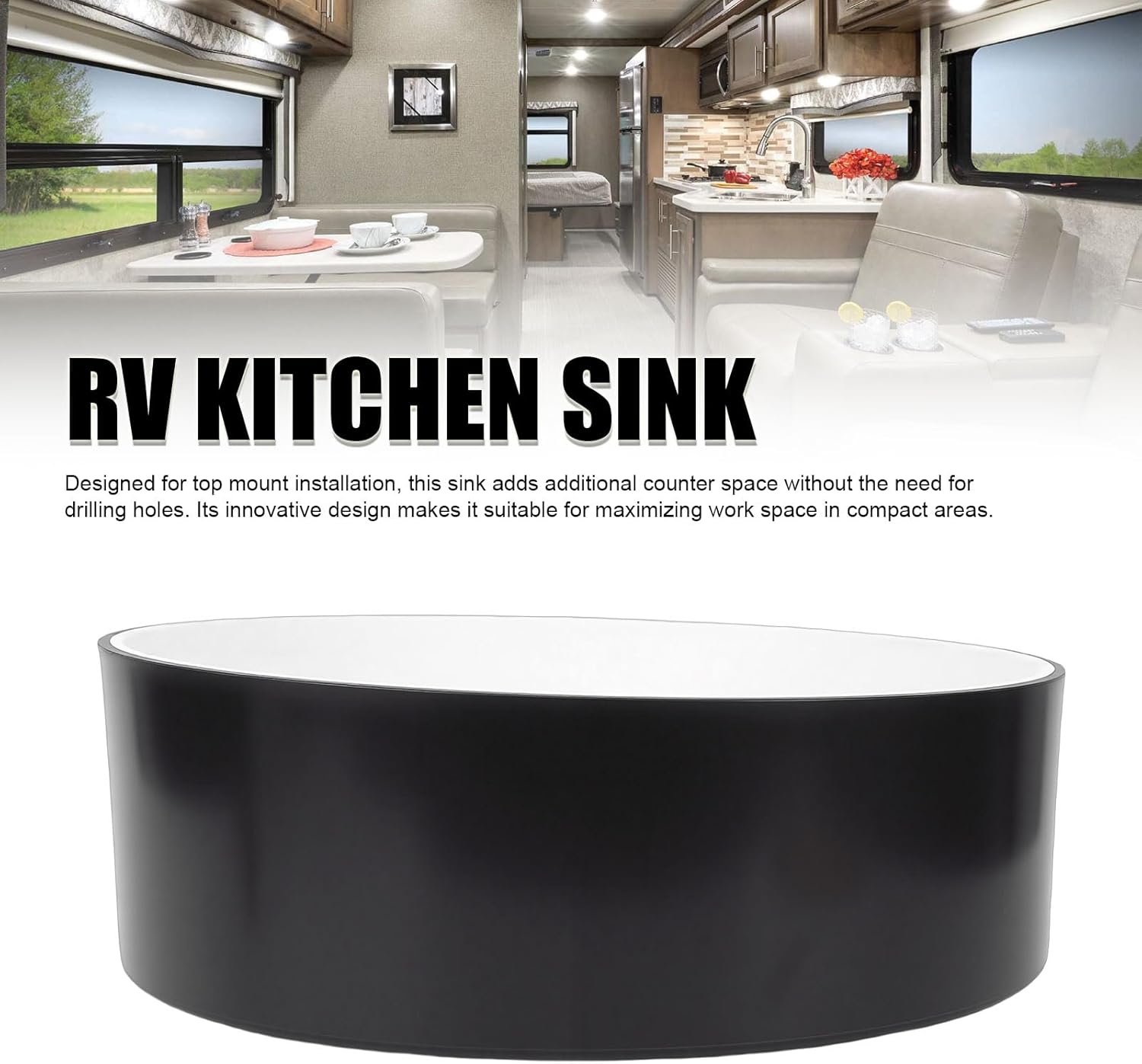 KIMISS 13" Round RV Sink, for Motorhome Boat Horsebox, Acrylic Hand Wash Basin, Compact Kitchen & Bathroom Sink, Lightweight Design