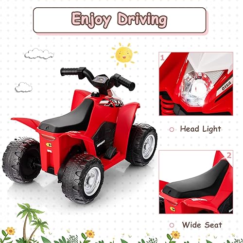Vista 12 de OLAKIDS ATV para niños, vehículo eléctrico de 6 V para niños pequeños, auto motorizado de juguete de 4 ruedas para niños y niñas con luces LED, Coral