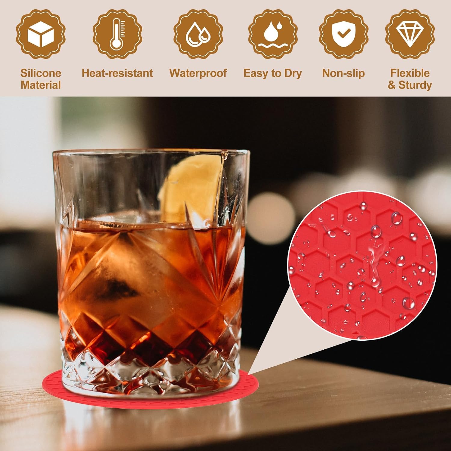 uxcell シリコンコースター ホルダー付き 12枚 4インチ ドリンク用ラウンドコースター 滑り止め くっつかない 耐熱 ランチ