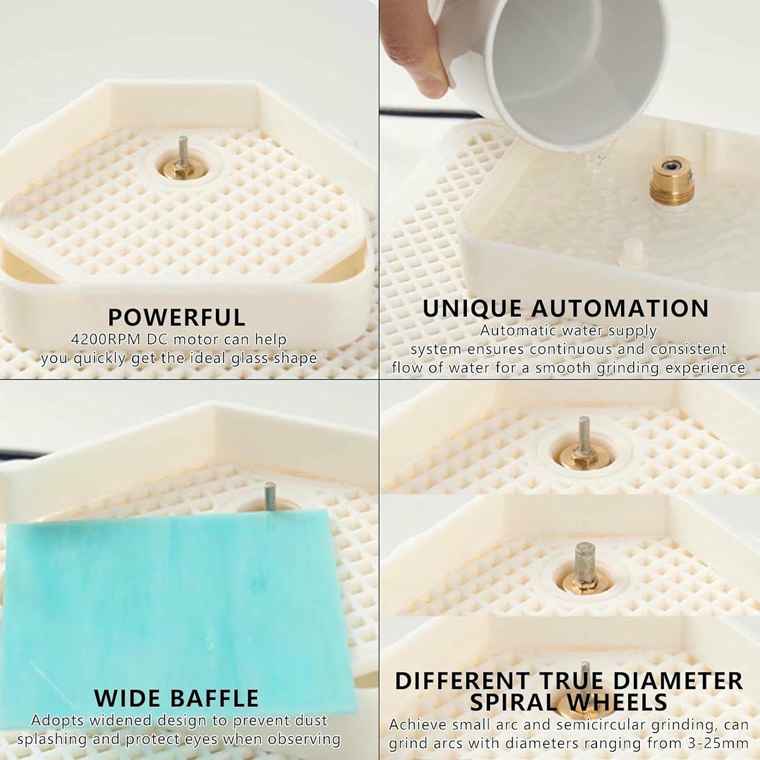 Desktop Stained Glass Art Grinding Tool,w/Dust-Proof Baffle,Small DIY Color Glass Grinder,Automatic Water Supply