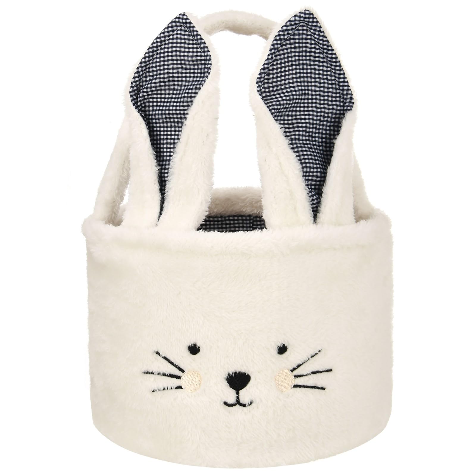 Easter Bunny Basket Plush Easter Bunny Tote Bags Cute Rabbit Design Personalized Easter Bucket for Kids Carrying Gift and Eggs (Plush-White)-image-39
