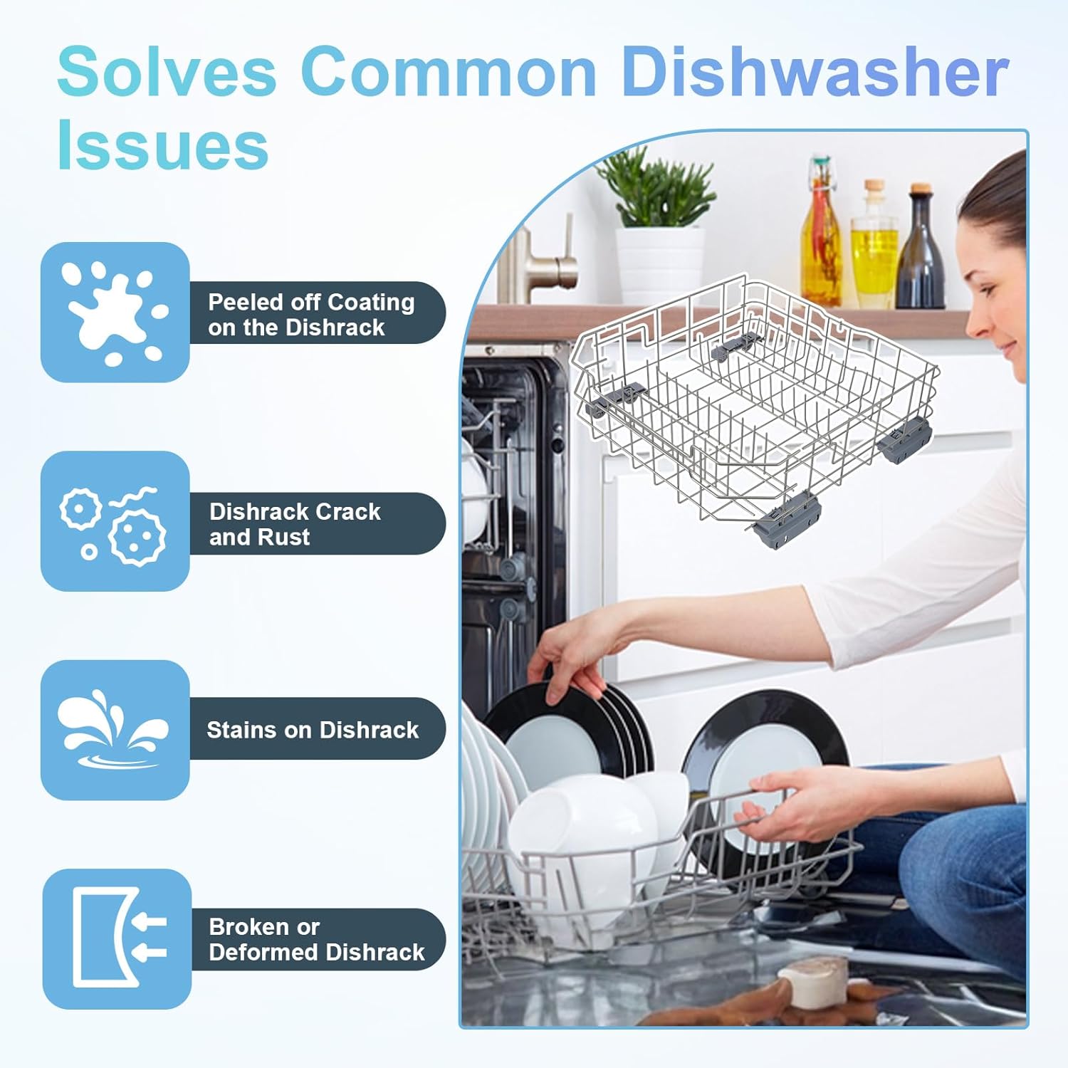 WD28X26099 WD28X34744 Dishwasher Lower Rack & WD28X10128 Silverware Basket Compatible with GE Dishwashers GDF510PSR3SS, GDF510PSD1SS, GDF535PSR0SS, Replace WD28X10346 WD28X22506 WD28X22696 WD28X24396