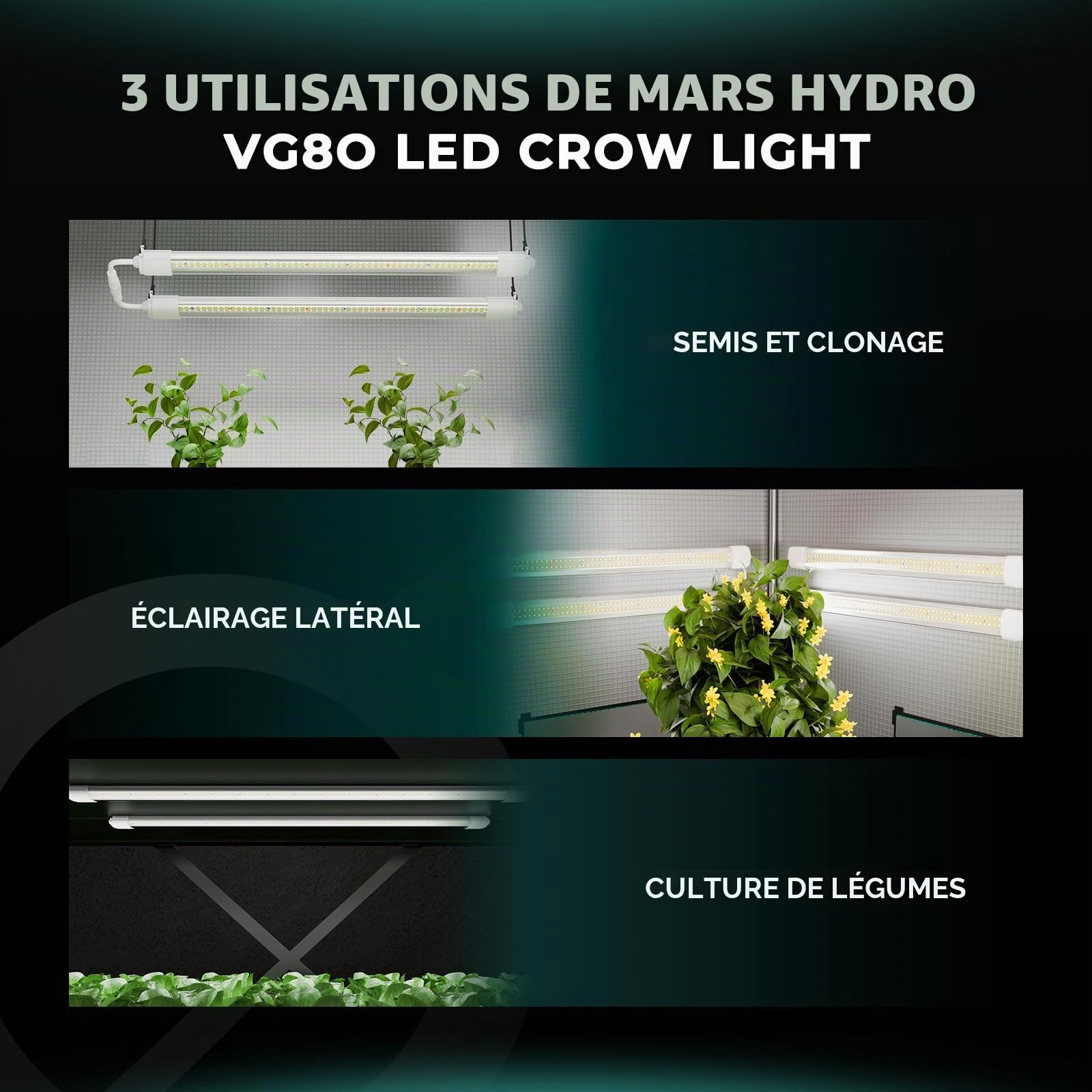 MARS HYDRO VG80 lampes de croissance horticoles for culture indoor lampe de culture led spectre complet avec Daisy Chain pour les légumes, les fleurs, les serres hydroponiques, les semences