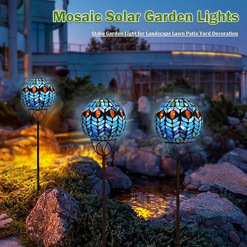 Miniatura 32 de VCUTEKA Luces solares decorativas de jardín al aire libre, luz solar de mosaico, impermeable, luz LED de estaca para paisaje, patio, terraza