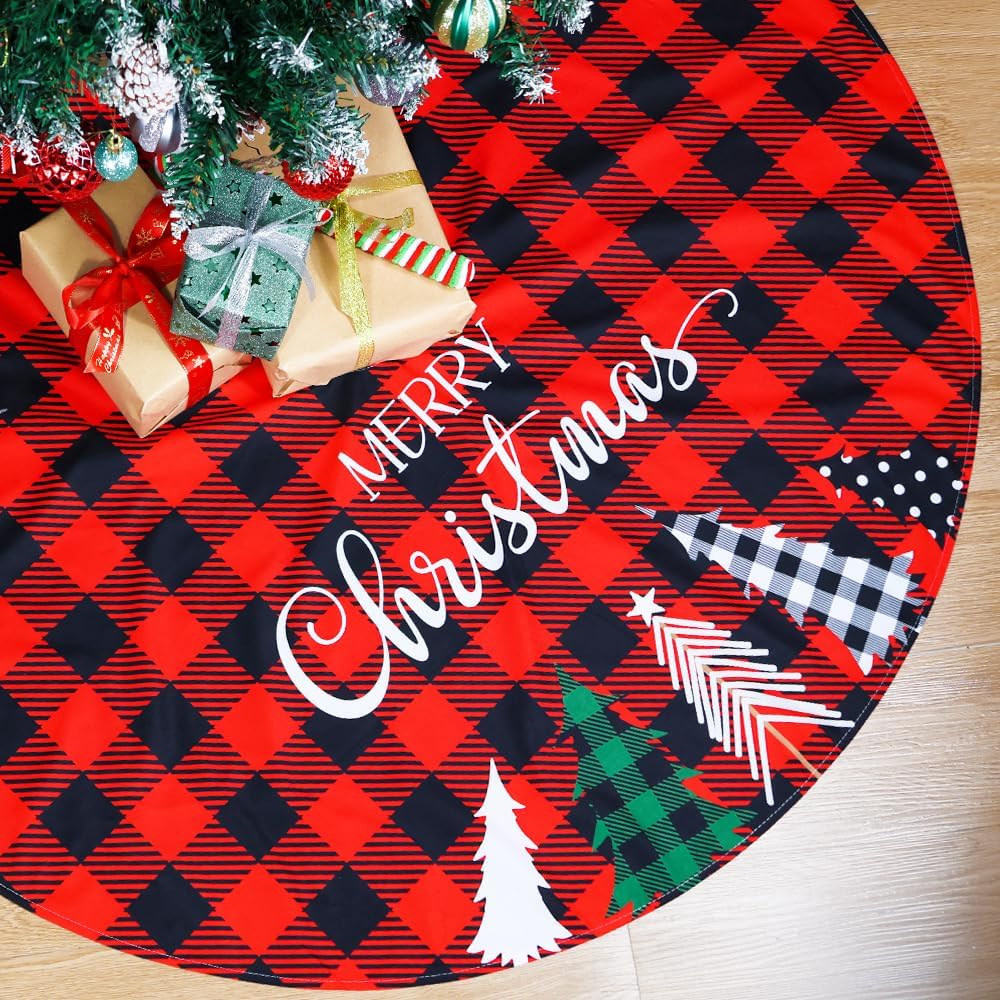 Christmas Tree Skirt 48 Inch Red Rustic Xmas Tree Skirt with Christmas