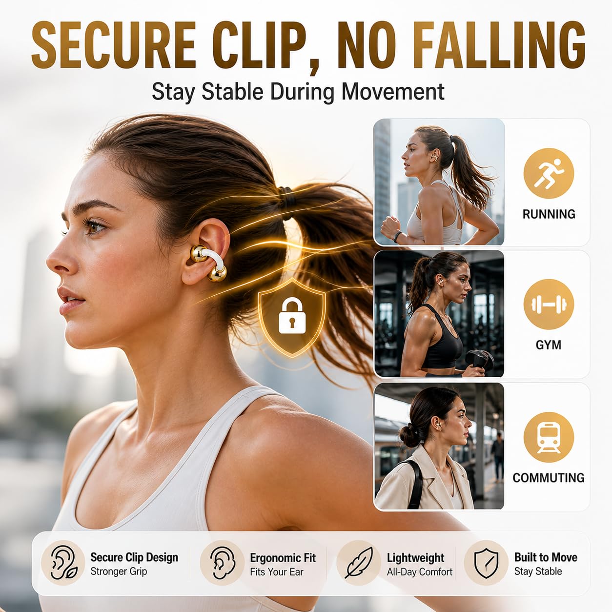 Auricolari wireless intelligenti con vano batteria a mano, Bluetooth 6.0, cuffie aperte con microfono integrato, design con ganci sopra l'orecchio, compatibili con iOS e Android (bianco)