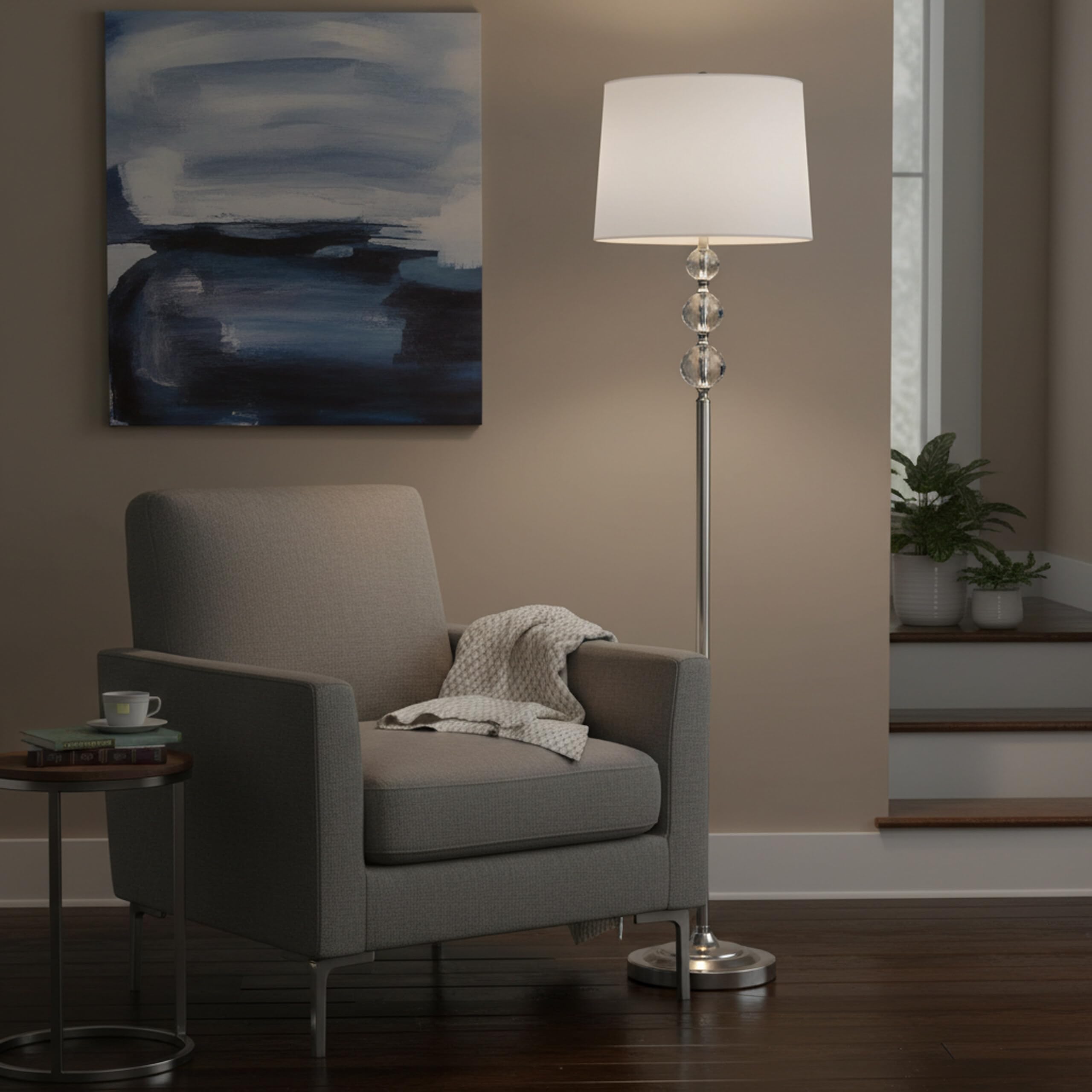 Relaxdays Lampada da Terra, Paralume in Tessuto, Metallo, E27, 155x35,5 cm, Effetto Cristallo
