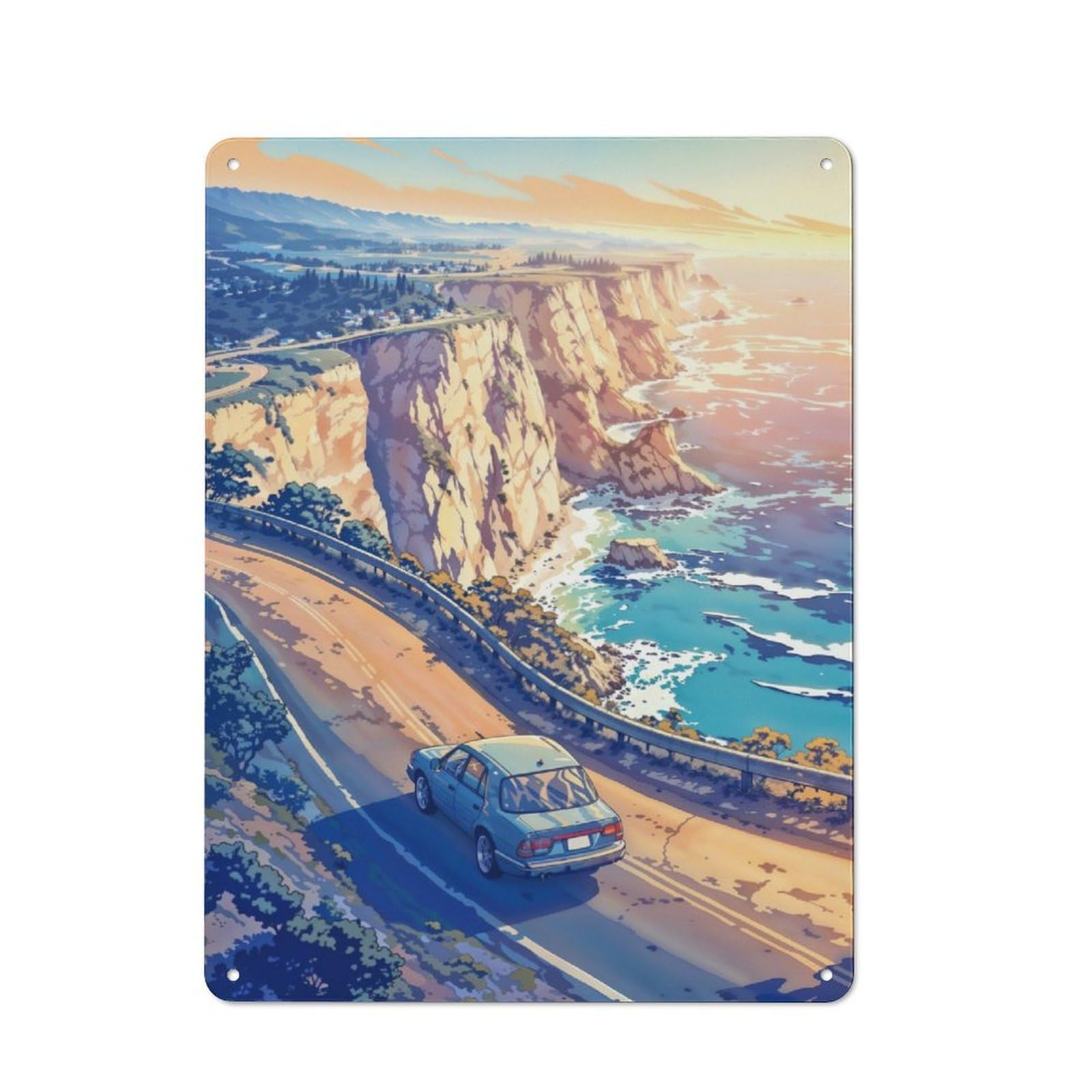 Junmoney The Coastal Drive For Garden Room Or Summerhouse, Vintage Tin Sign 40X30cm, A Metal Wall Feature For Garden Rooms And Summerhouses
