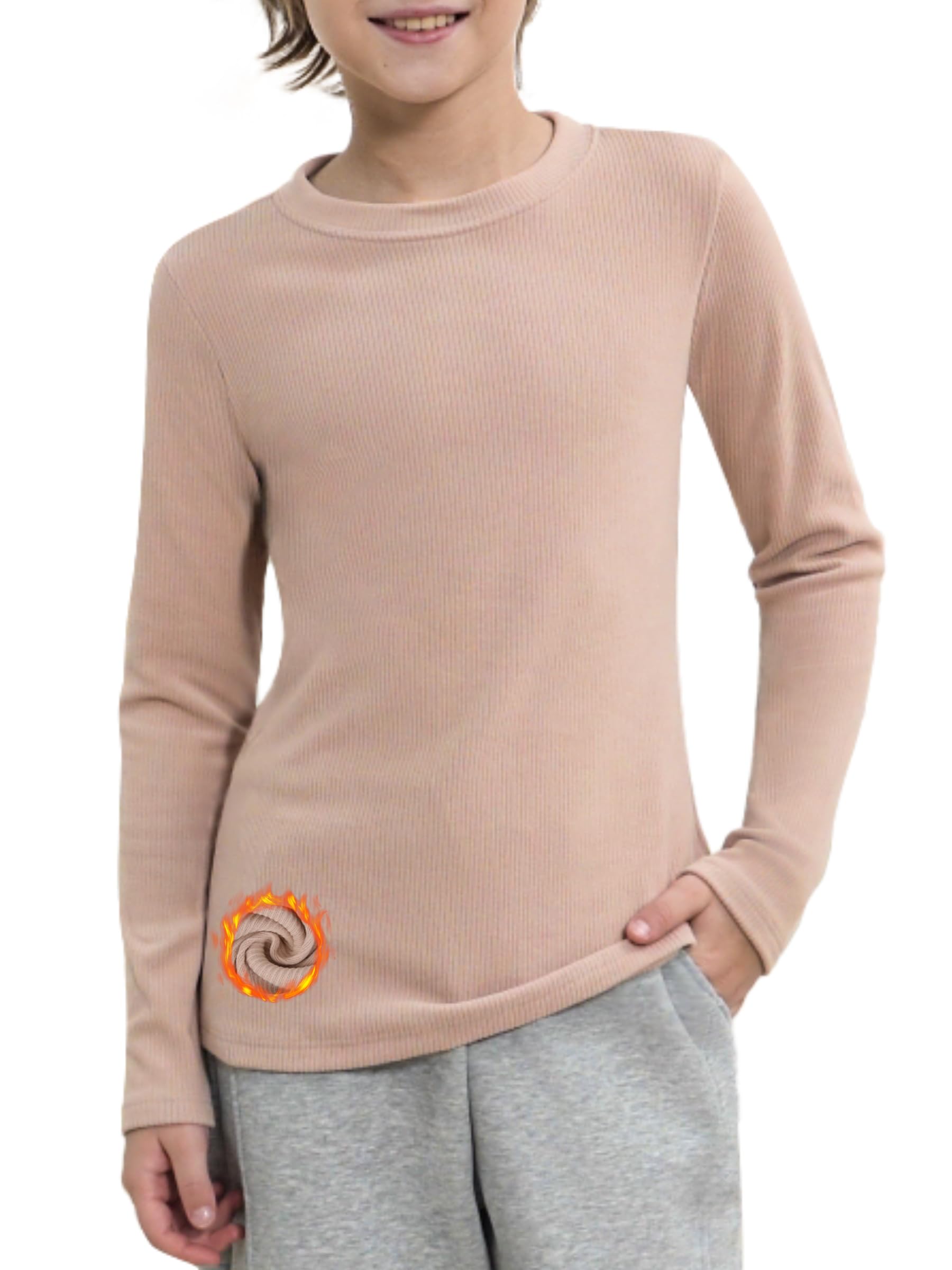 COMFREE Camiseta térmica de manga larga para niños de manga larga cálida para adolescentes y niñas de forro polar, ropa interior térmica, ropa interior funcional
