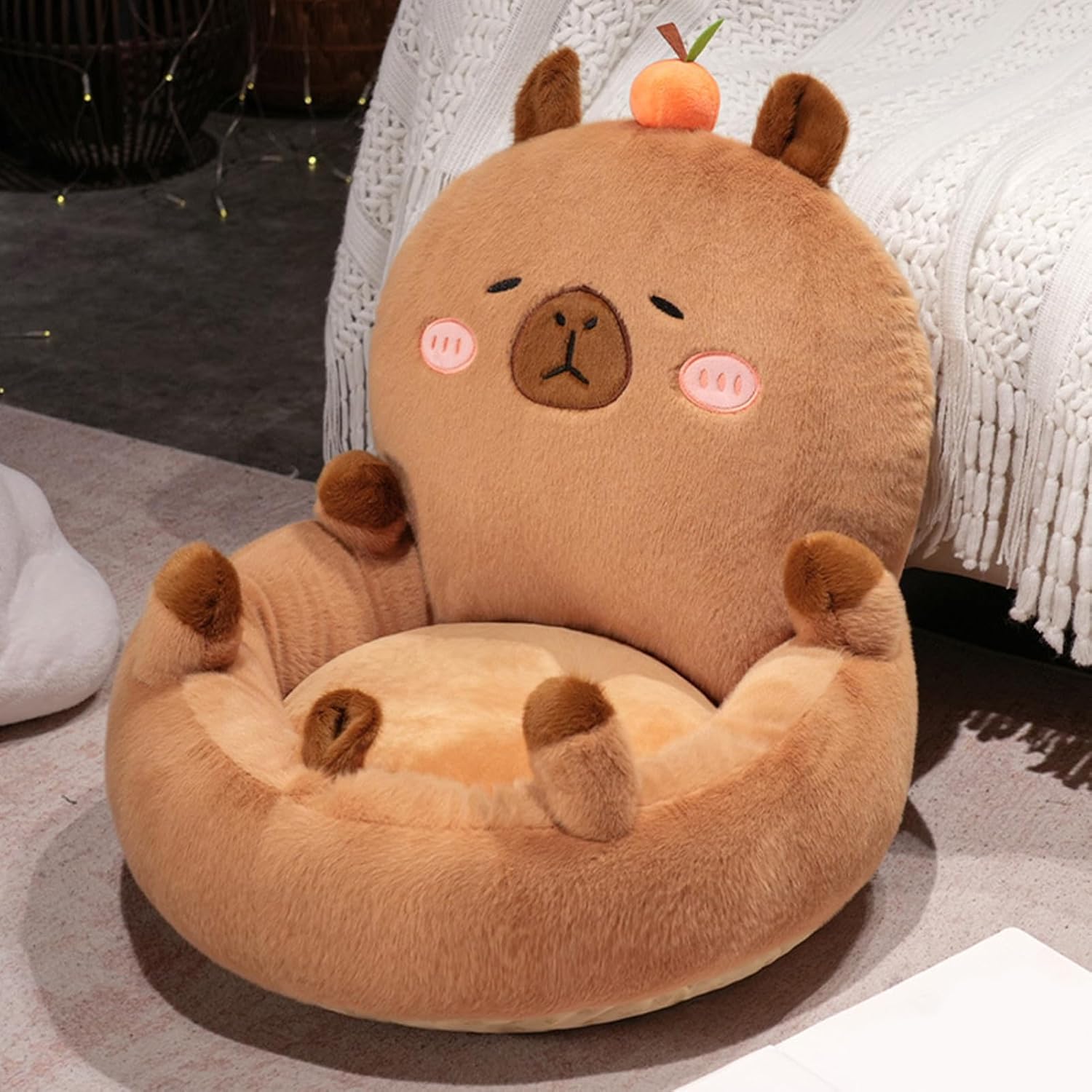 カピバラ クッションチェア - 背面付き 可愛い カピバラのぬいぐるみ 座椅子 | オフィス クッション デスクチェア用,女性 女の