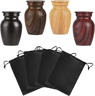 Small Urns for Human Ashes, Mixed Wood Grain Finish Metal Keepsake Mini Urn Set of 4, Handcrafted Sharing Memorial Decorative Urn - Recycled Cast Aluminum