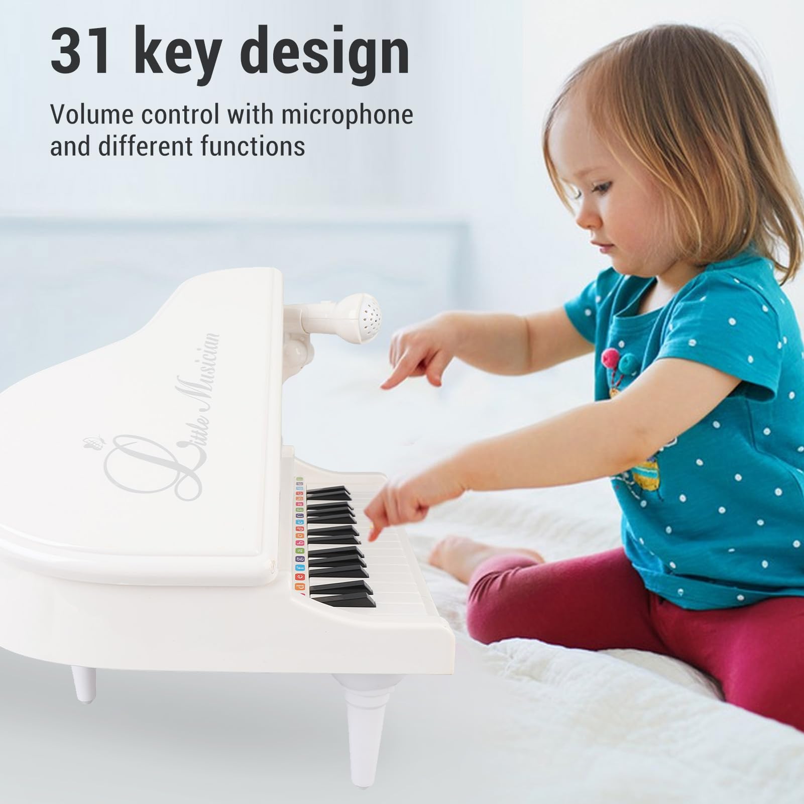 Musicale Giocattolo per Bambini Tastiera Educativa a 31 Tasti con Microfono Perfetto per i Principianti (Bianco)