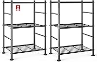 Sakugi 2-Pack 3-Tier Slim Metal Wire Storage Shelves, 18.2x12.3x30.4" Black Organizer Rack w/Adjustable Feet for Kitchen, Laundry, Garage