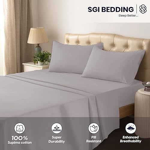 Miniatura 4 de SGI - Juego de sábanas tamaño King de 100 % algodón Supima americano de 800 hilos, tejido de satén de lujo, ultra suave, transpirable y duradero,