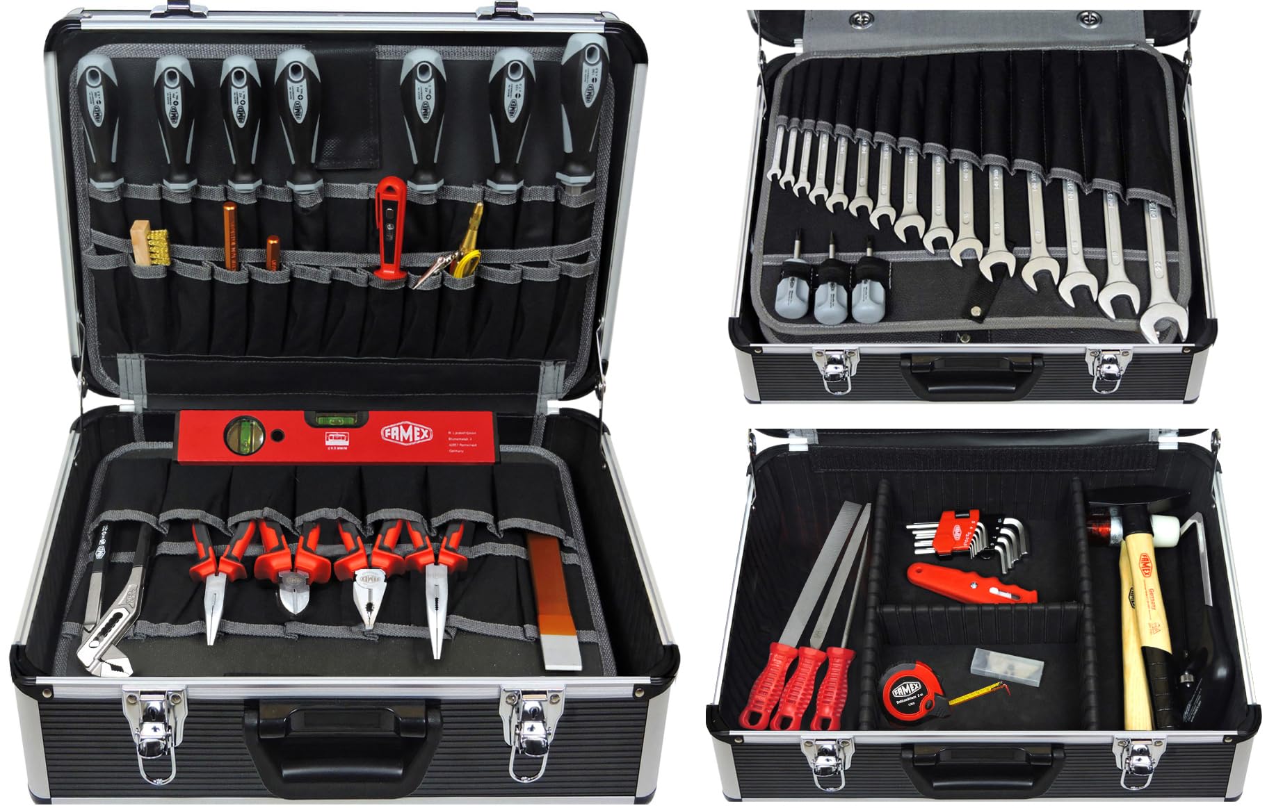 FAMEX 440-93 Profi Werkzeugkoffer gefüllt mit Werkzeug Set, viele Werkzeuge Made in Germany - ERWEITERBAR - Werkzeugkasten, Werkzeugkiste, groß, robust, abschließbar, Kapazität 24kg