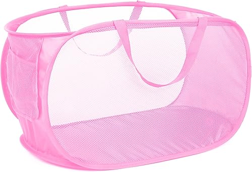 Cestas plegables duraderas para la lavandería, cesta de malla con bolsillo lateral, cesta de almacenamiento de ropa plegable con asas de transporte