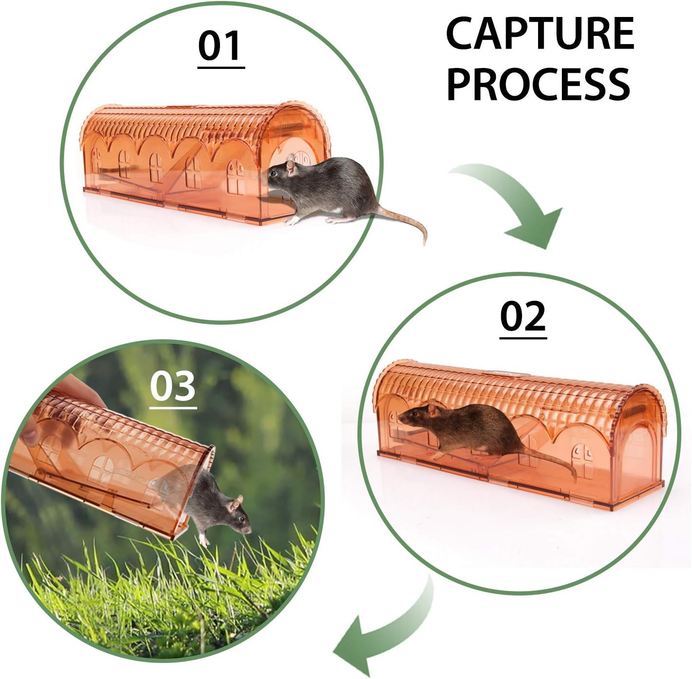 Thanos Pack of 2 Large Humane Mouse Trap Catch and Release Big Mice Live and No Harm - Indoor and Outdoor Use, 10 x 3.26 x 2.83 Inch (2, Browm)