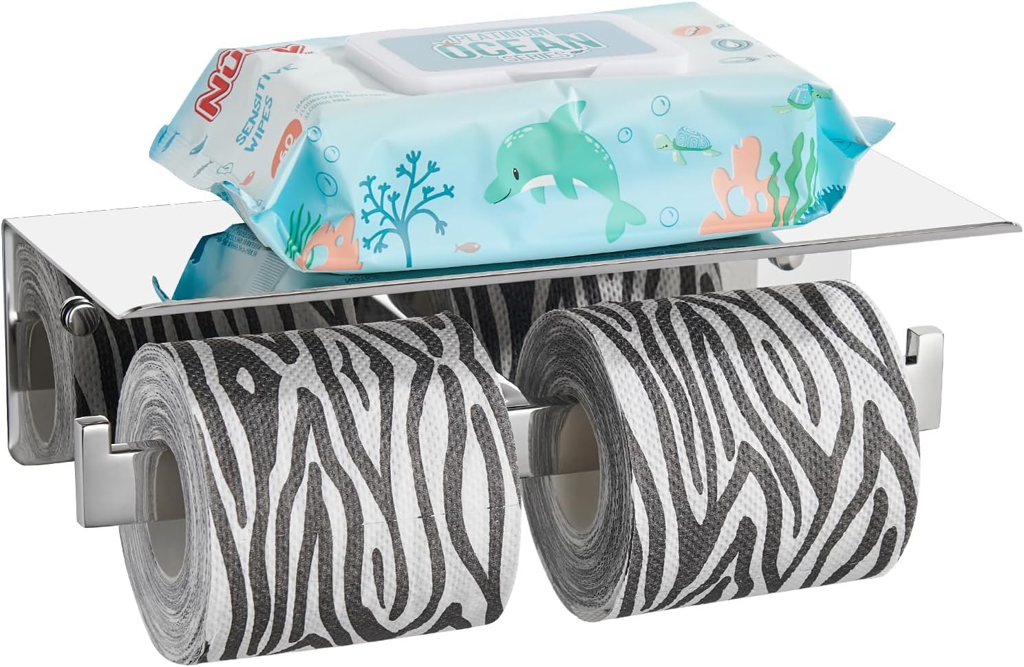 Angle Simple Double Toilet Paper Holder with Shelf Polished Chrome, 304 Stainless Steel Toilet Tissue Roll Holder Wall Mount