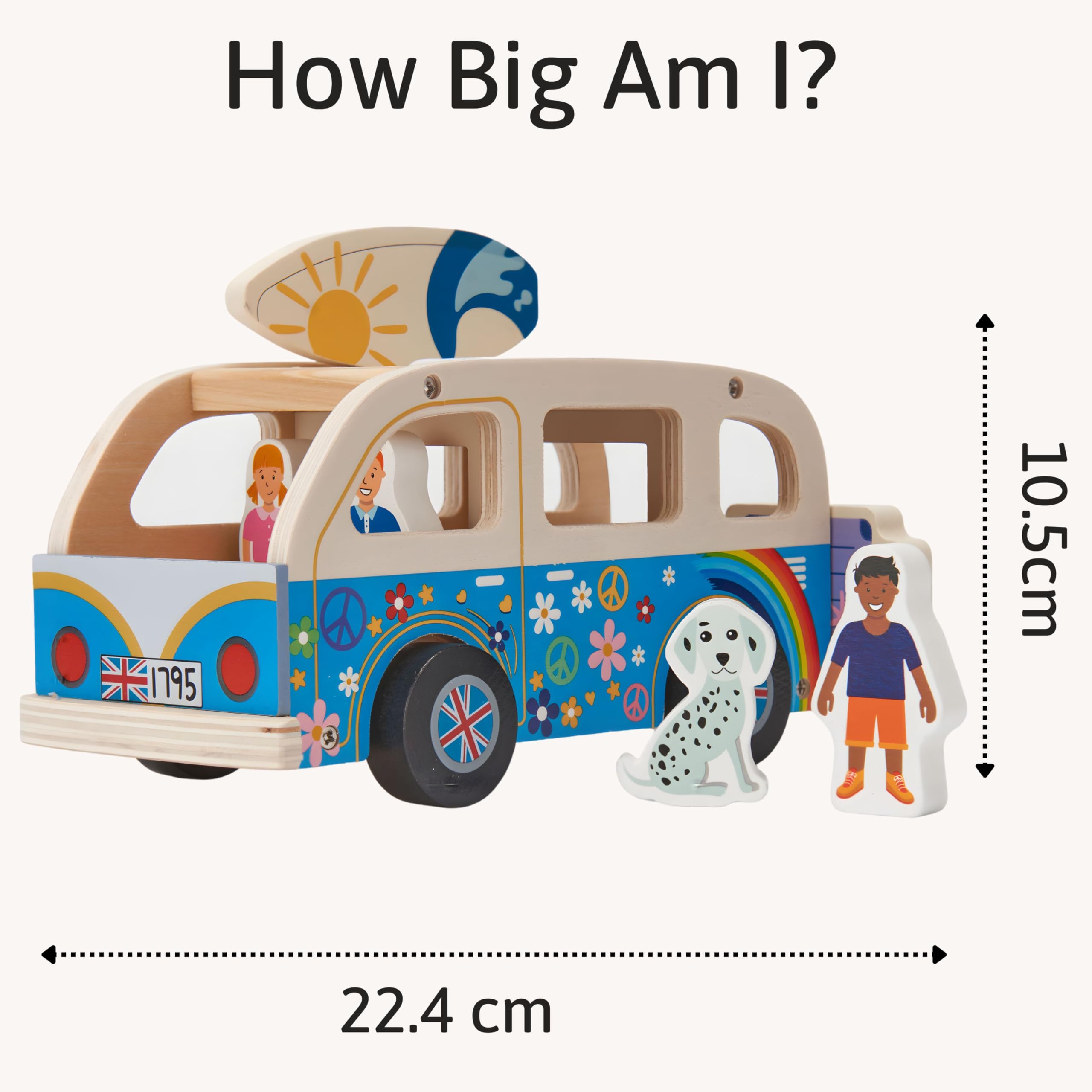 Jaques of London Wooden Camper Van Toy, 8.9 cm (W) x 22.4 cm (L) x 10.5 cm (H) - Image 2