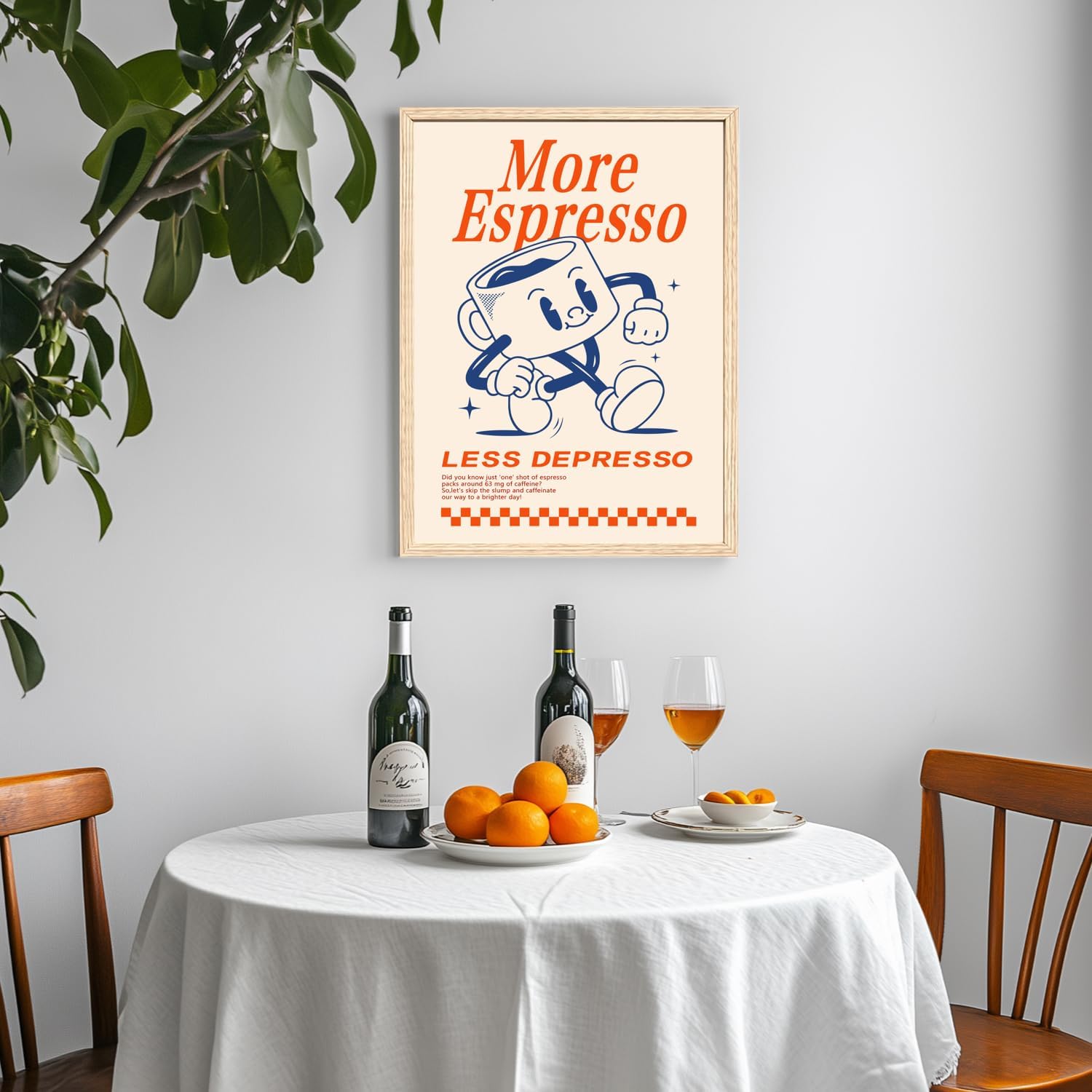 Cyebmo Funny Coffee Wall Art, Vintage Cafe Kitchen Wall Decor, More Espresso Less Depresso Art Prints, Beige Dorm Poster Print for Home Office Coffee Bar Kitchen, Wood Framed Ready to Hang 16x24 Inch image 3