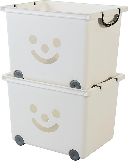 Iris Ohyama, Set of 2, storage cubes, 34 Lstackable, with wheels and handle, bedroom, playroom - Kids Box KCB-43 - White