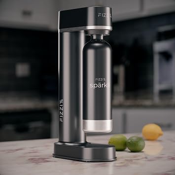 Black Stainless Steel Sparkling Water Maker with CO2 Cylinder & 1L Reusable Bottle