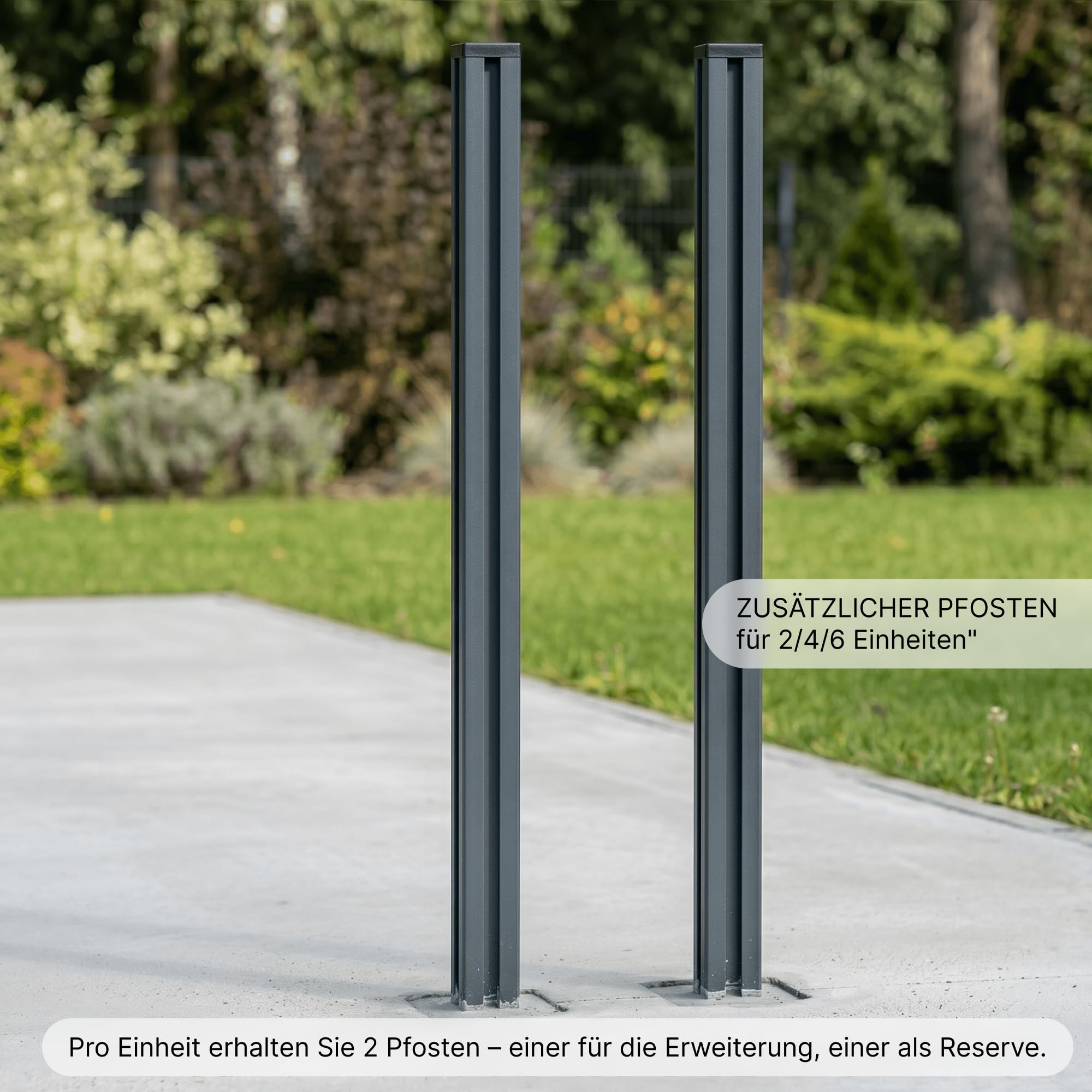 WPC Sichtschutzzaun Komplettset Anthrazit – Gartenzaun mit robusten 10x10 cm WPC Pfosten, Lamellenzaun, Windschutz, B 186-538 x H 185 cm (1-3 Einheiten)