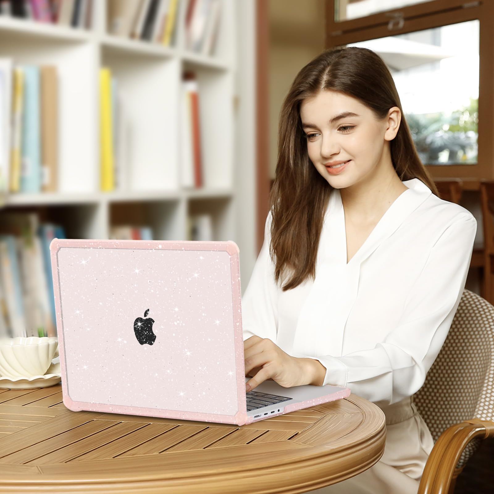 MOSISO Custodia Compatibile con MacBook Pro 14 Cover 2025-2021 M5 A3434 M4 A3112 A3185 A3401 M3 A2918 A2992 M2 A2779 M1 A2442, Case Glitter Anti-Crepa Paraurti TPU Pesante&Copritastiera, Rosa