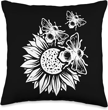 Sunflower with Bumblebees Throw Pillow