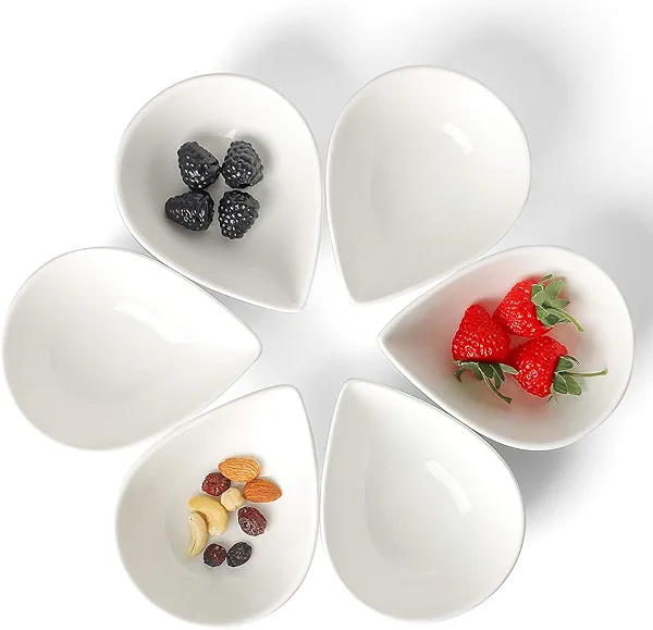 Keponbee Sauce Bowl for Dipping, Cute White Ceramic Dessert Bowls Set of 6 for Side Dish/Soup/Fruits/Nuts, 8 oz/pc