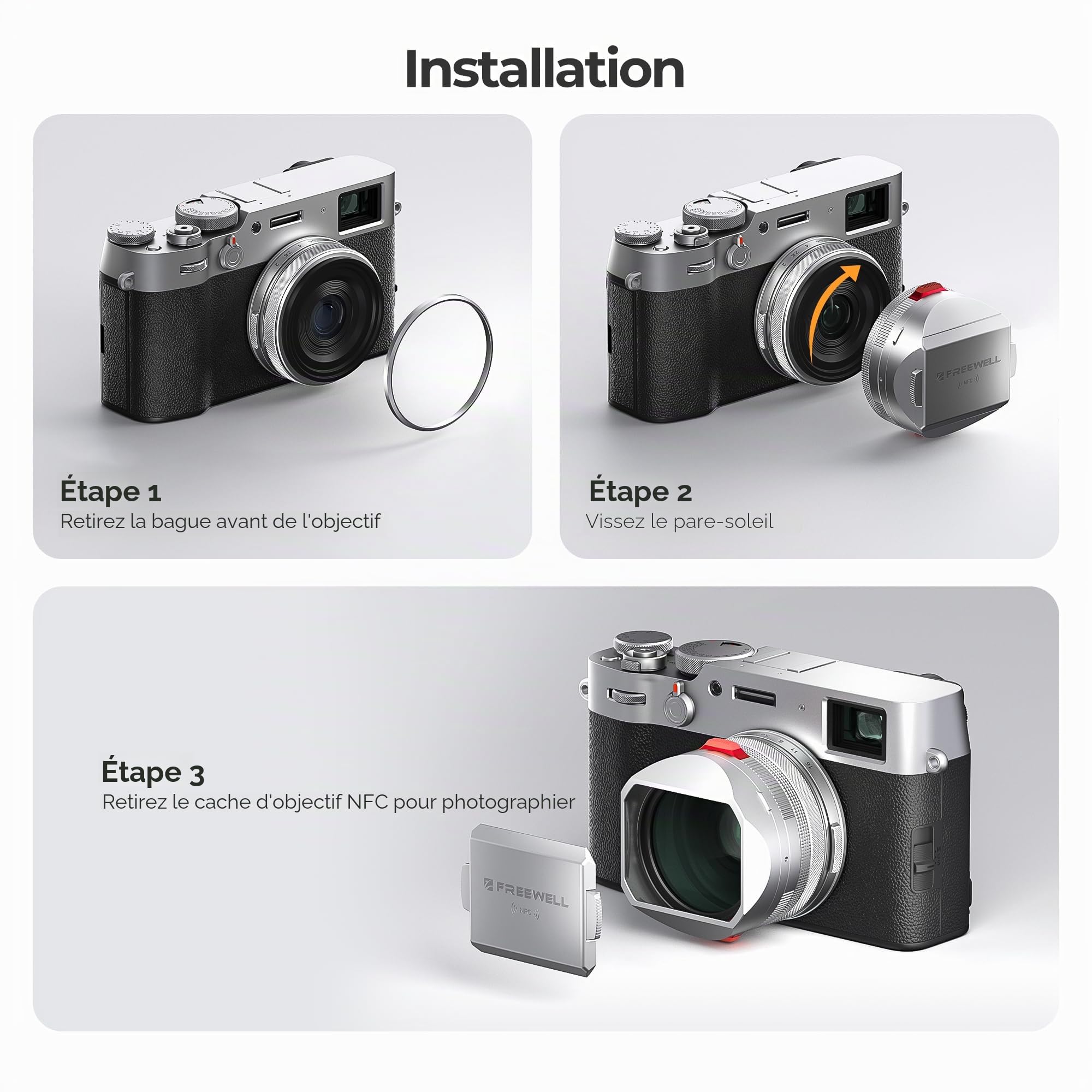 Freewell The Real Lens Hood CPL/Mist Filtre Hybride pour Fuji X100VI/X100V | Flip sans contact. Compatible avec Fuji X100VI, X100V et série X100. Argent