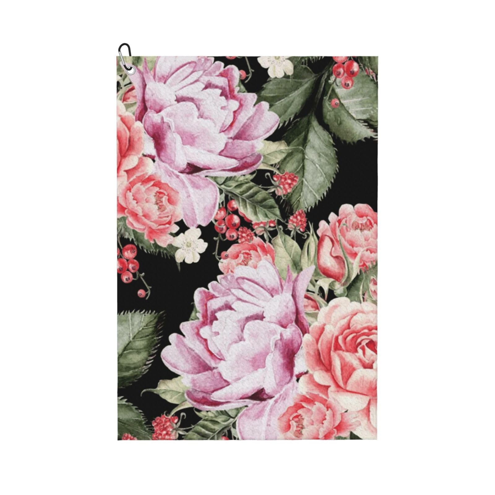 Hnnkloy Peony Flowers Rose Printing, 16x24 in Portable Waffle Golf Towels with Carabiner Clip for Golf Bag