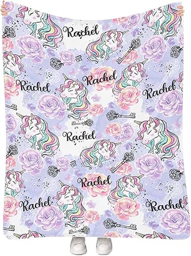 Miniatura 123 de Artsadd Personalized Baby Blanket for Boys Girls with Name, Custom Baby Name Blanket with Unicorn Pattern Customized Name Receiving Swaddle Throw