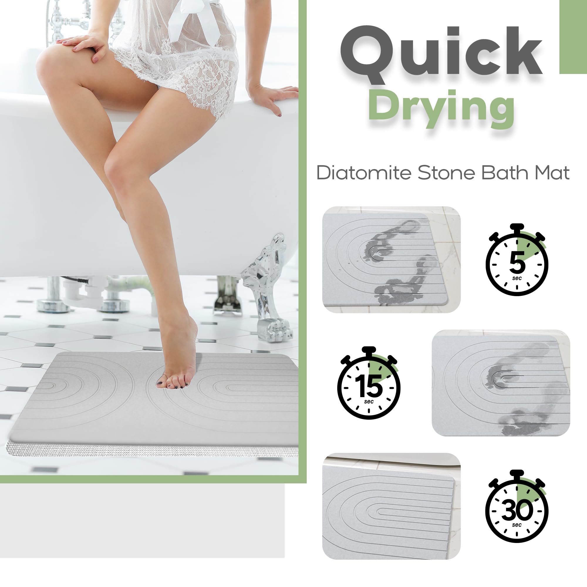 STELAS Stone Bath Mats w/Soap Tray - Grey Boho Arch Bath Mats for Bathroom Floor, Shower Stone Bath Mat w/Sanding Tool | Absorbent, Non-Slip Bath Stone Mats for Bathroom & Diatomite Stone Bath Mat