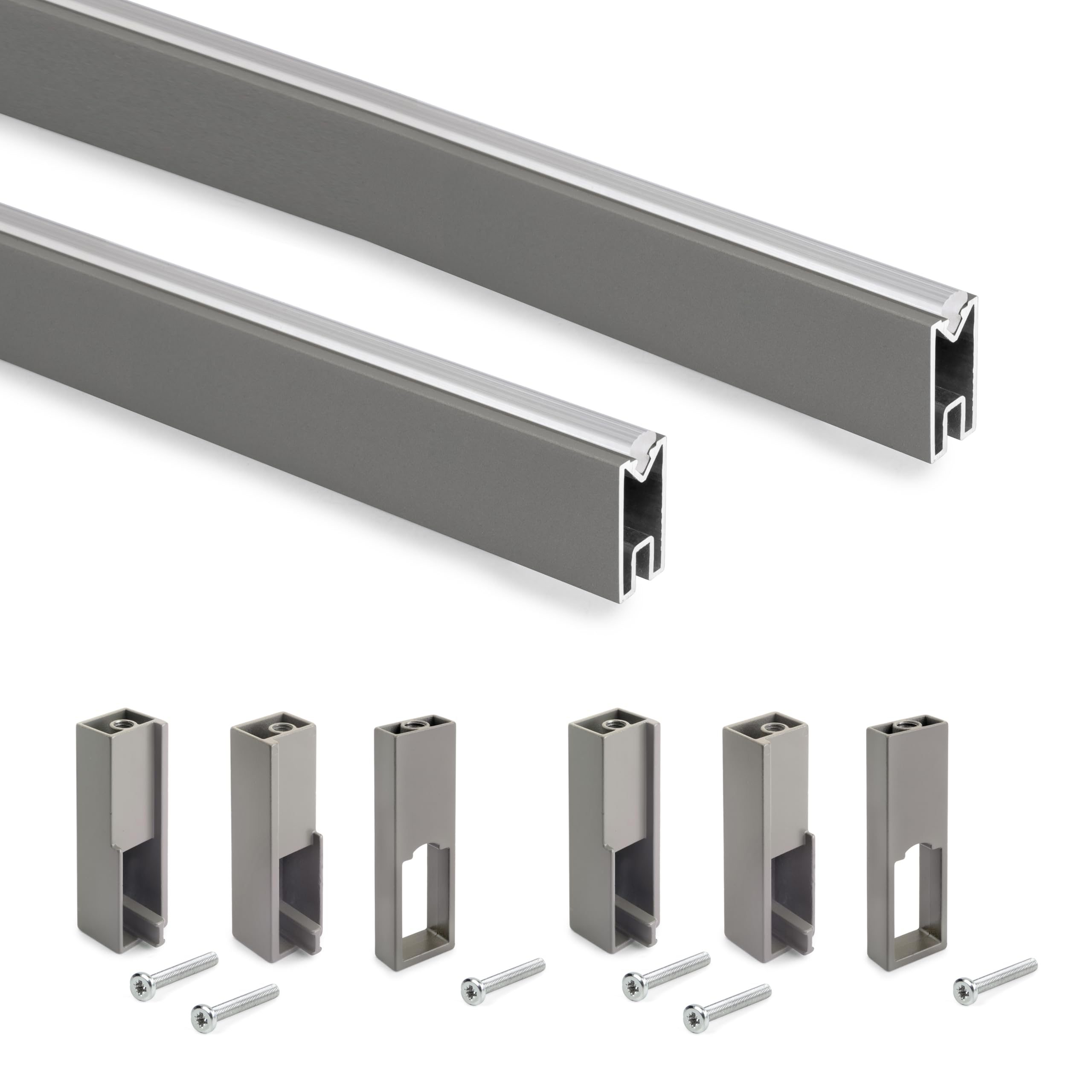 Emuca - Kit de barra para armario Luxe, 1,15 m, Titanio, Aluminio y Plástico, 1 kit