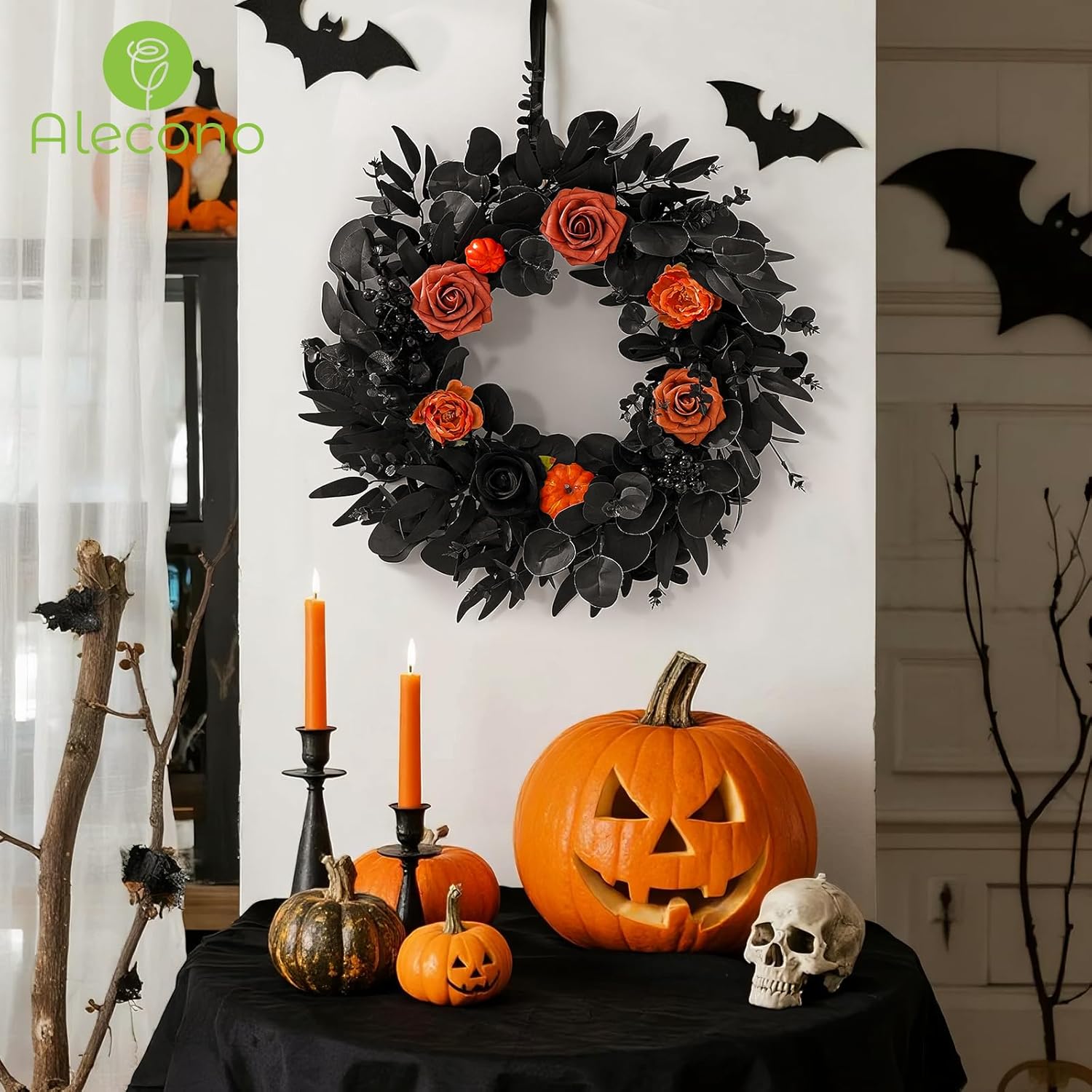 Alecono 100pcs 4 Kinds Mixed Greenery Stems, Artificial Eucalyptus Stems Bulk, Faux Leaves for Halloween Home Party Decoration DIY Vase Bouquet Gothic Floral Arrangement (Black)