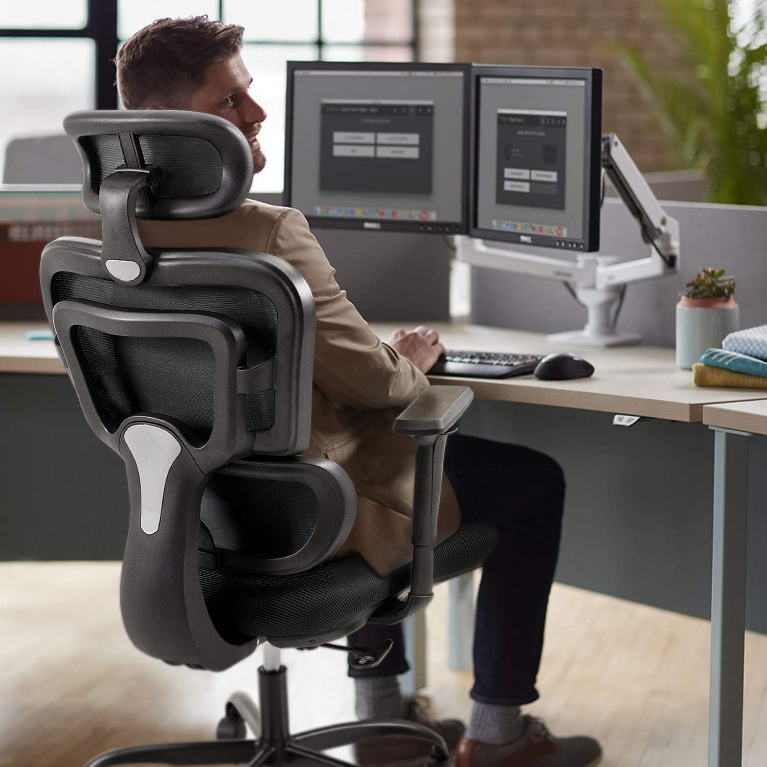 Black Friday - 80% OFF Furmax Ergonomic Office Chair Computer Desk Chair Mesh Fabric High Back Swivel Chair with Adjustable Headrest and Armrests Executive Rolling Chair with Curved Lumbar Support (Black)