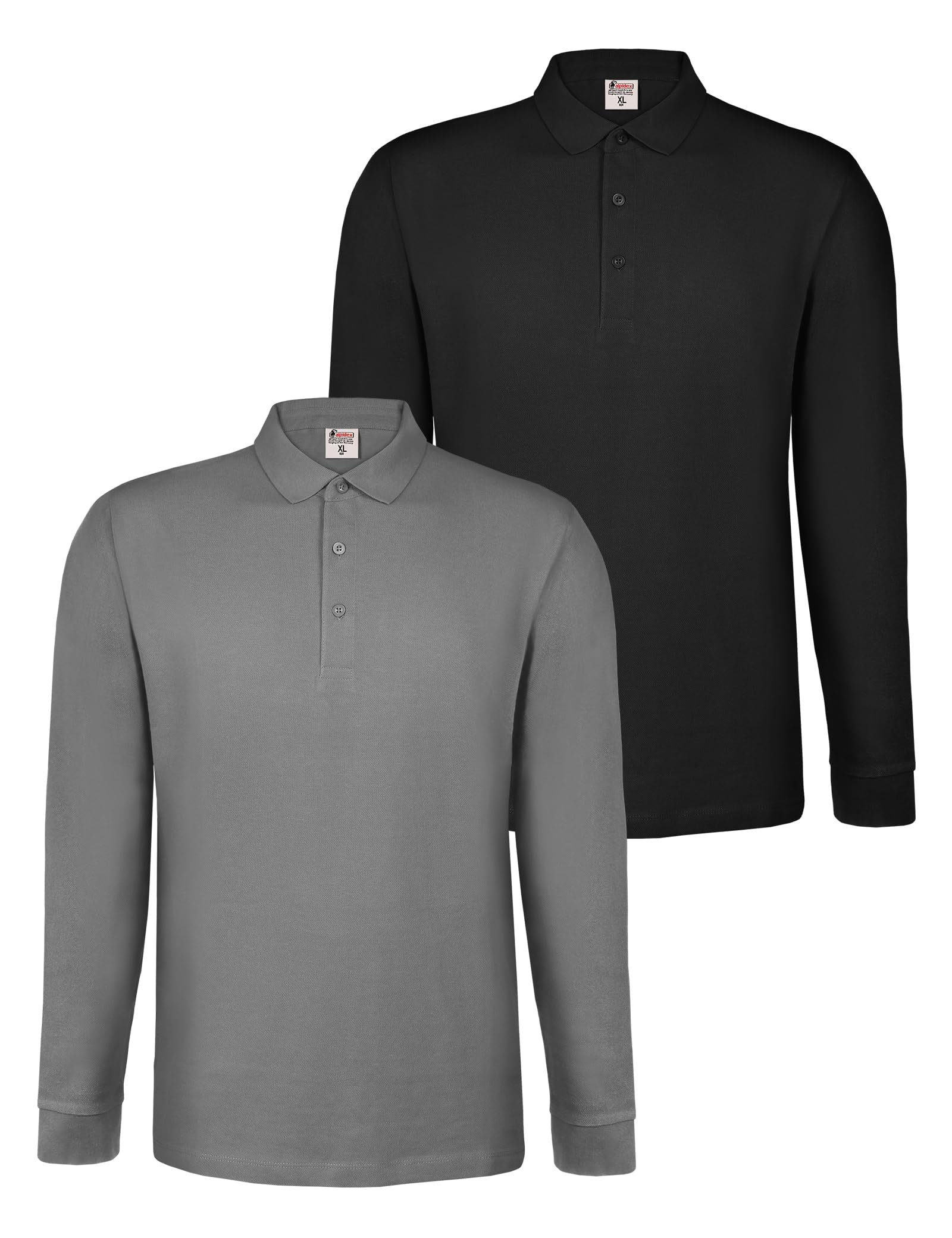 ALPIDEX Set da 2 Polo Uomo Manica Lunga 100% Cotone Maglietta Classico Casual Tinta Unita S M L XL XXL 3XL 4XL 5XL