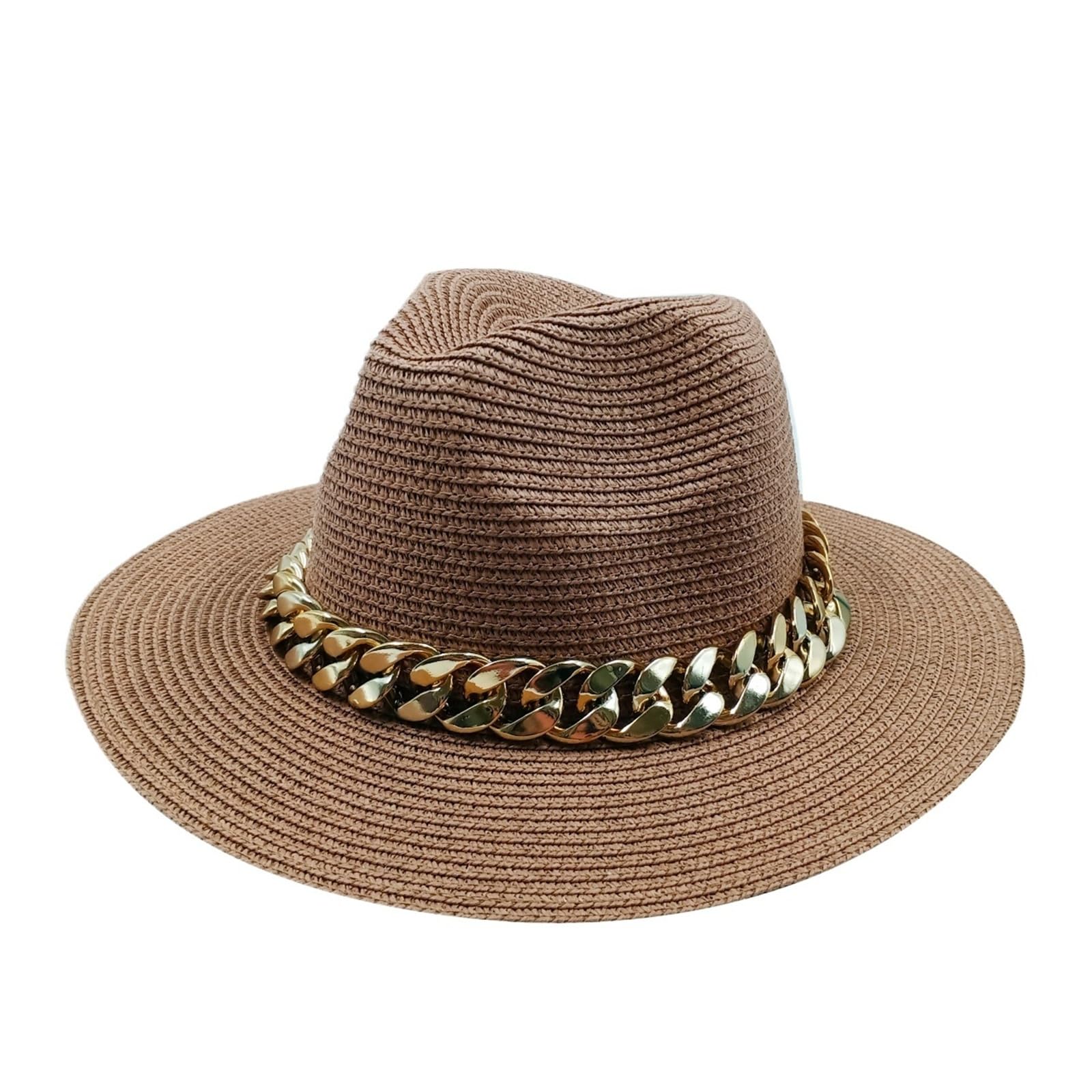 MRKU Sombrero de Paja de Verano con Cadena de Donut - Playa Naranja y Morada para Hombres y Mujeres